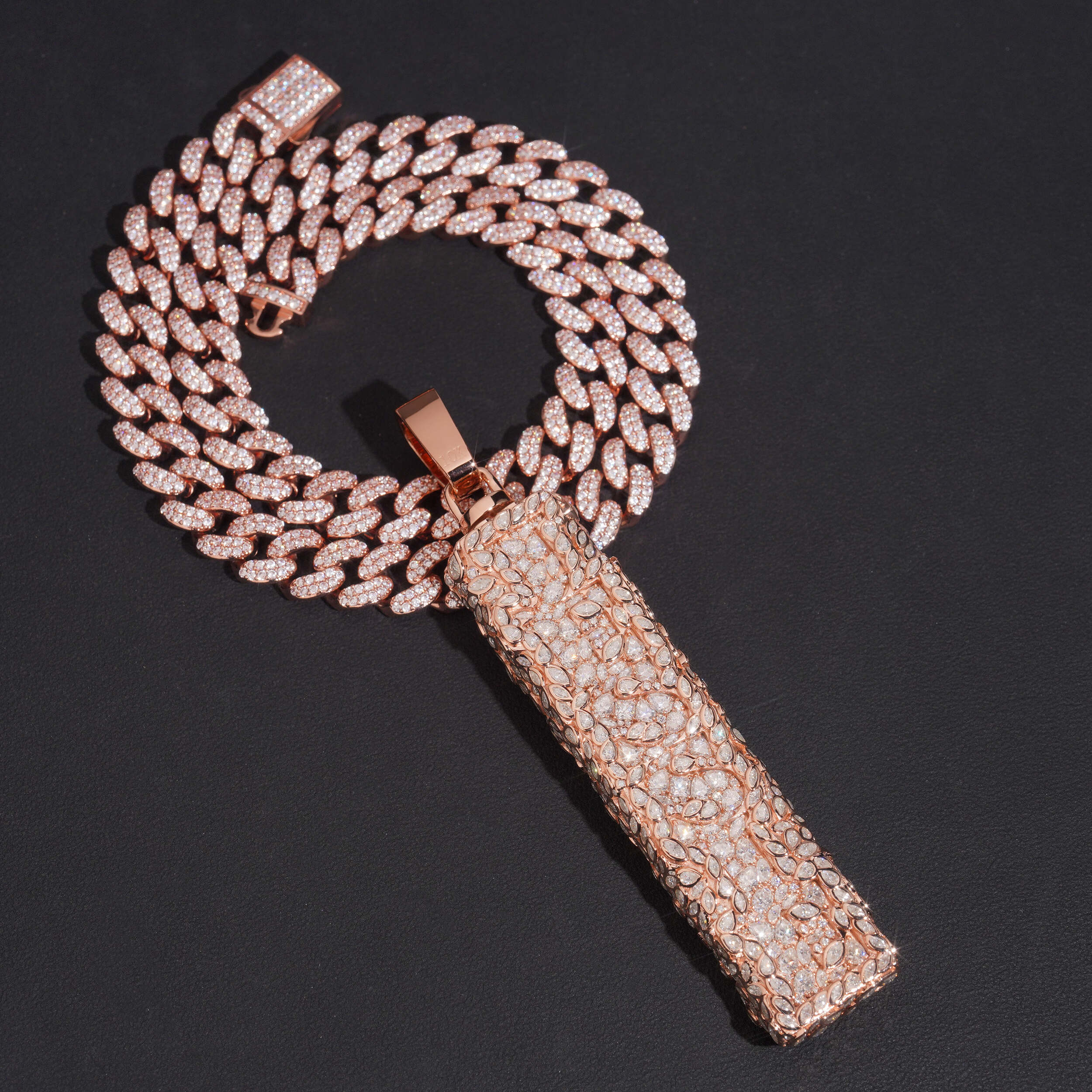 Double Side Iced Out Fancy Cut Rotate Vertical Name Pendant