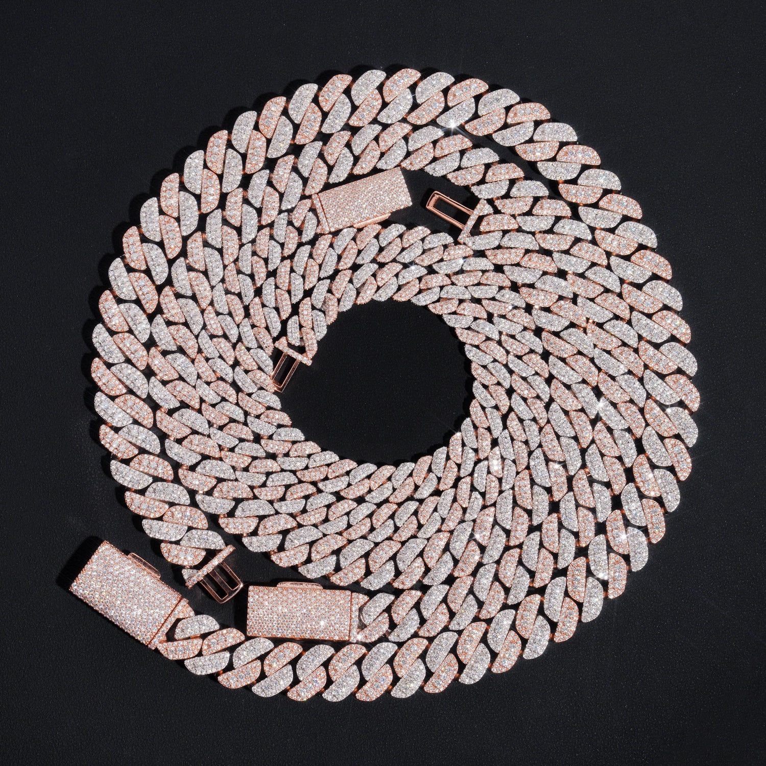 10mm 13mm 15mm  Rose Gold Mix White Gold THree Rows Iced Out Moissanite Diamond Cuban Necklace