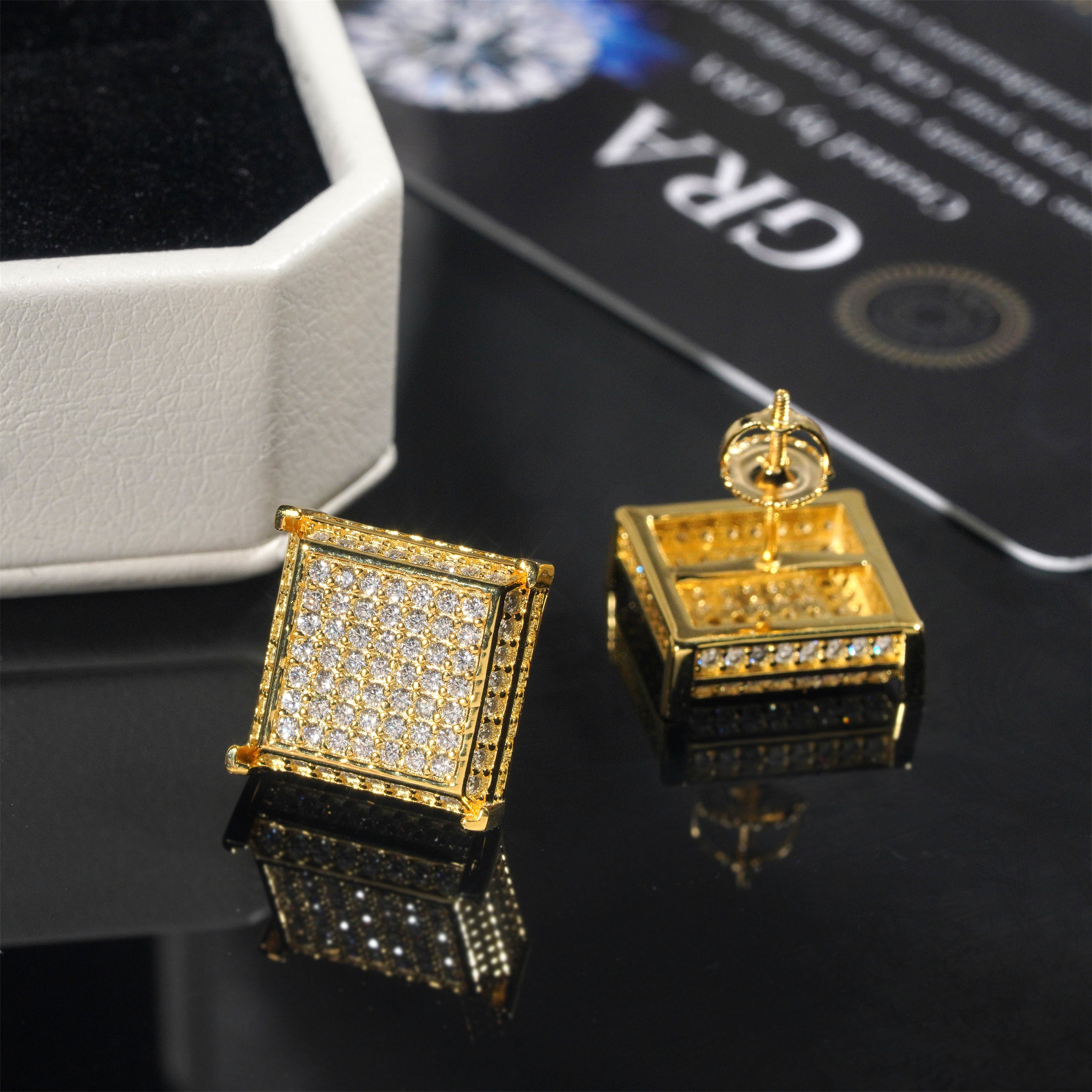 Box Shaped Square Moissanite Diamond Hip Hop Men Jewelry Earrings 925 Silver