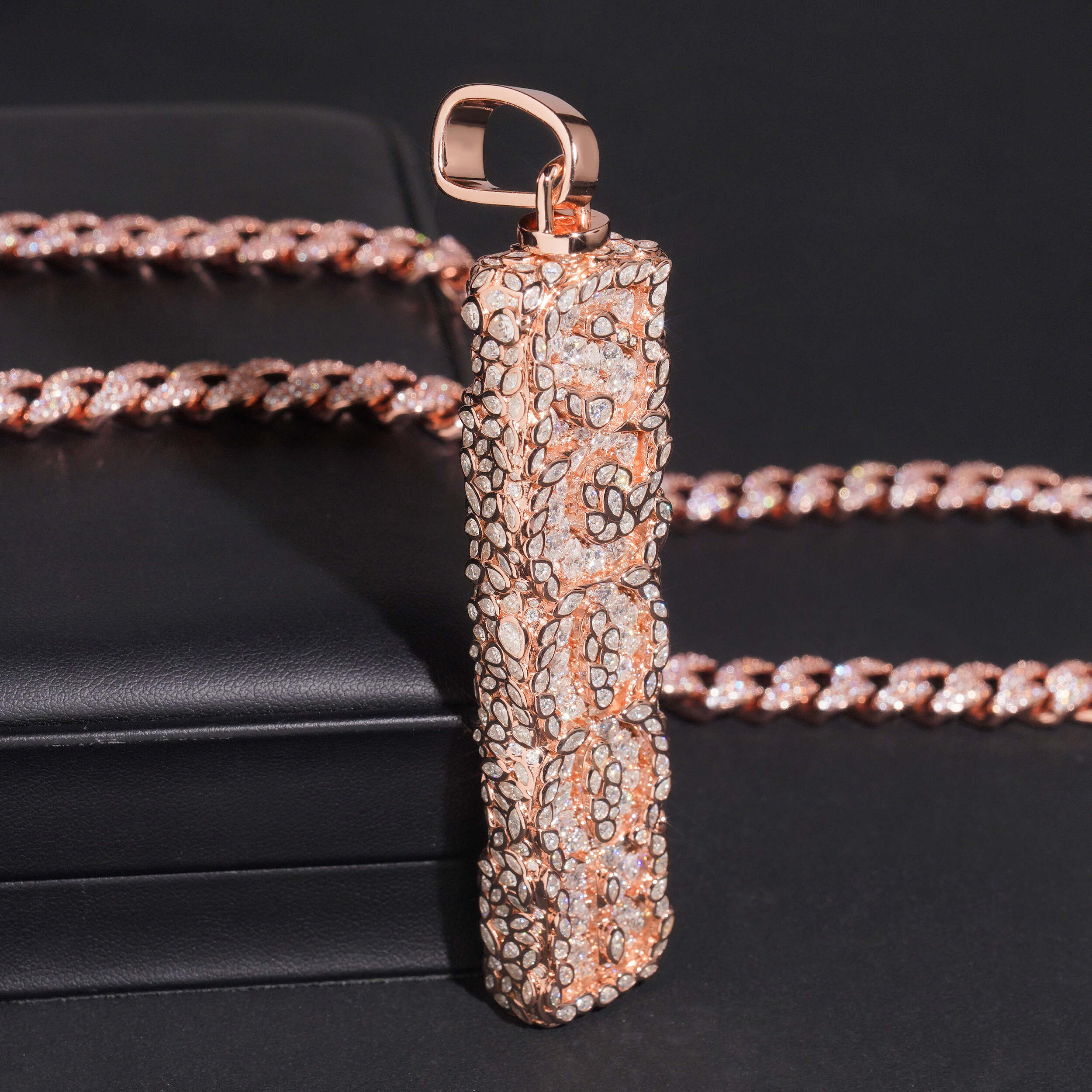 Double Side Iced Out Fancy Cut Rotate Vertical Name Pendant