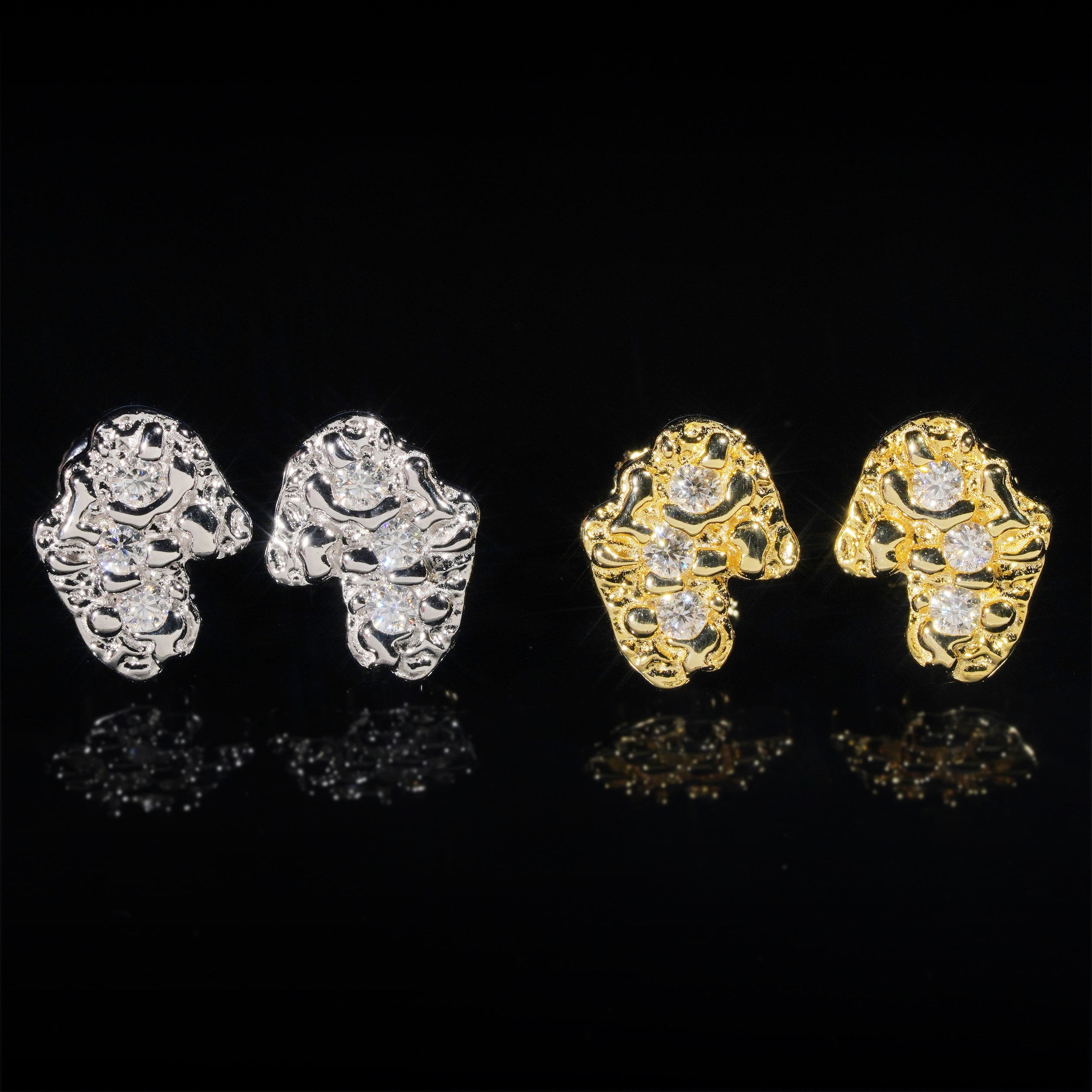 Gold Plated Nugget Moissanite Earrings For Men 925 Sterling Silver