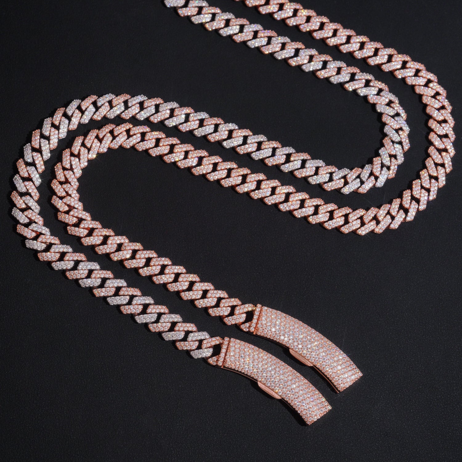 Hip Hop Iced Out 10MM Long Curve Lock Two Rows Moissanite Diamond Cuban Chain Necklace