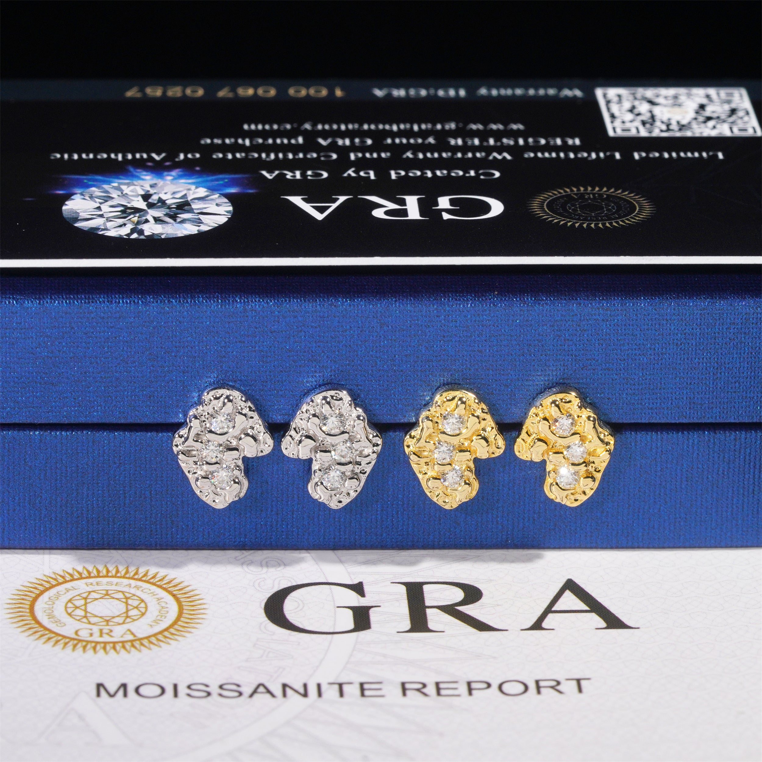 Gold Plated Nugget Moissanite Earrings For Men 925 Sterling Silver