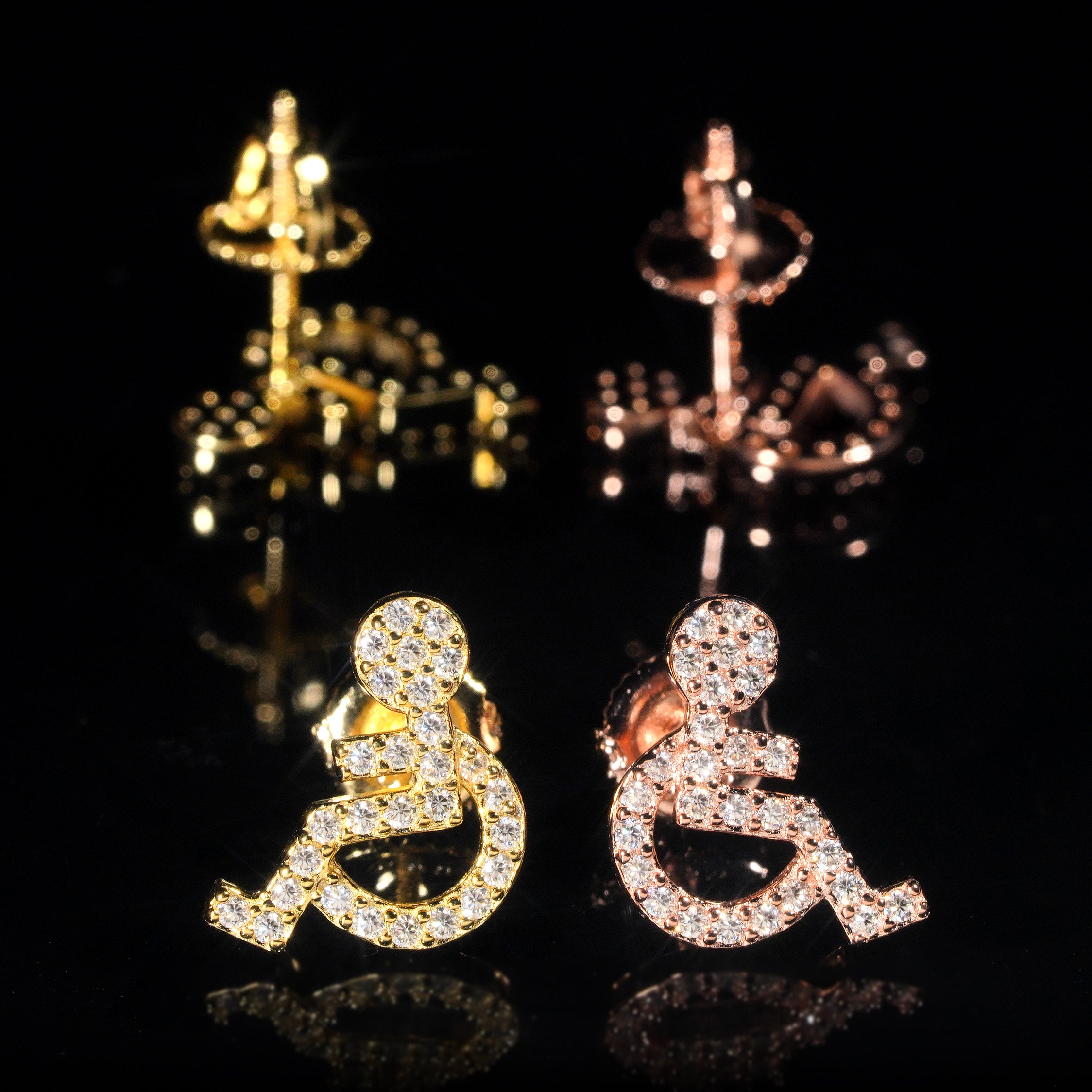 Iced Out Wheelchair Moissanite Earrings Screw Back Hip Hop Jewelry