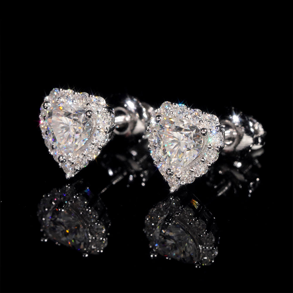 Cute Style Hot Sell Sterling Silver 925 Moissanite Diamond Halo Heart Earrings