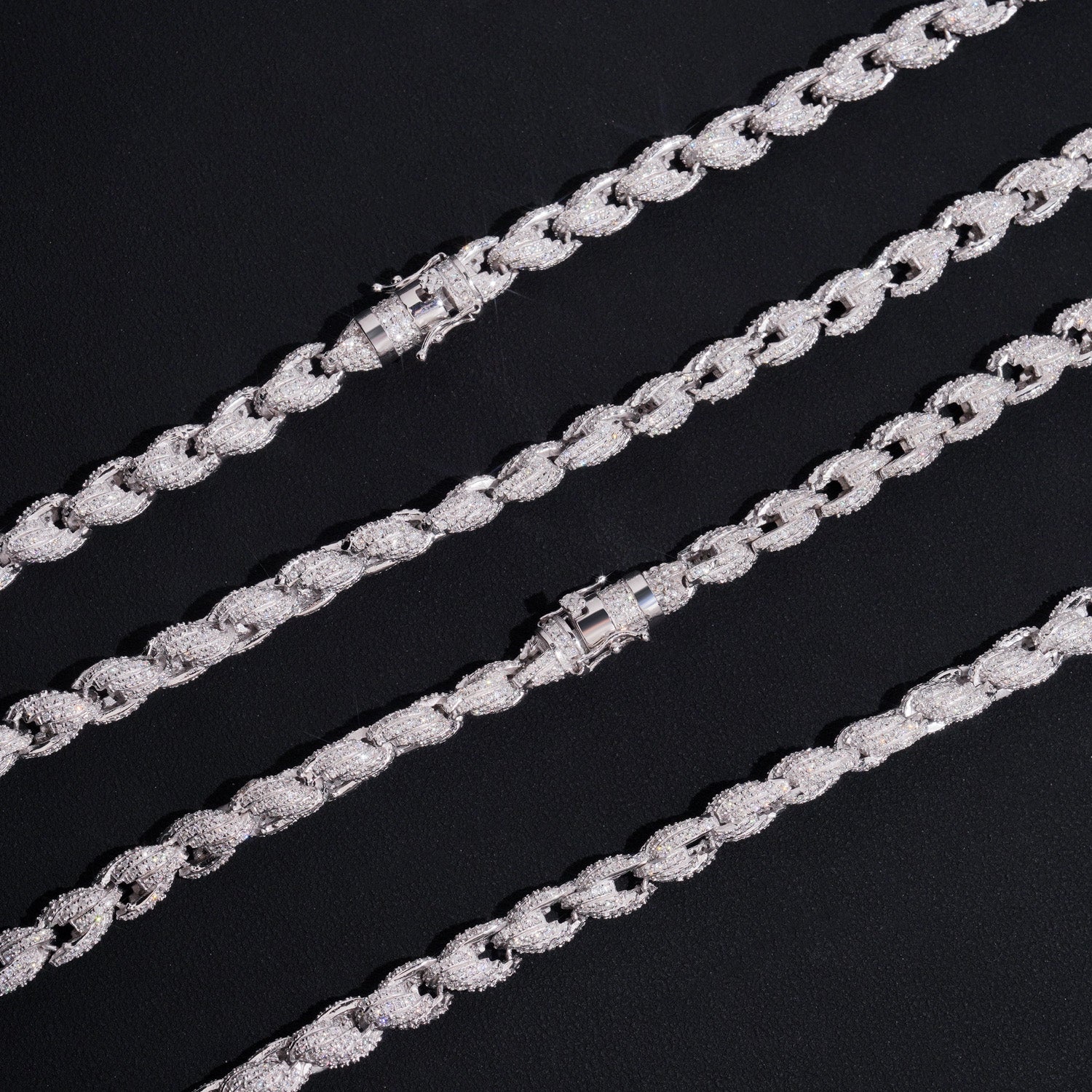 terlin Silver 925 Men Necklace 8MM Fully Iced Moissanite Diamond Rope Chain Necklace