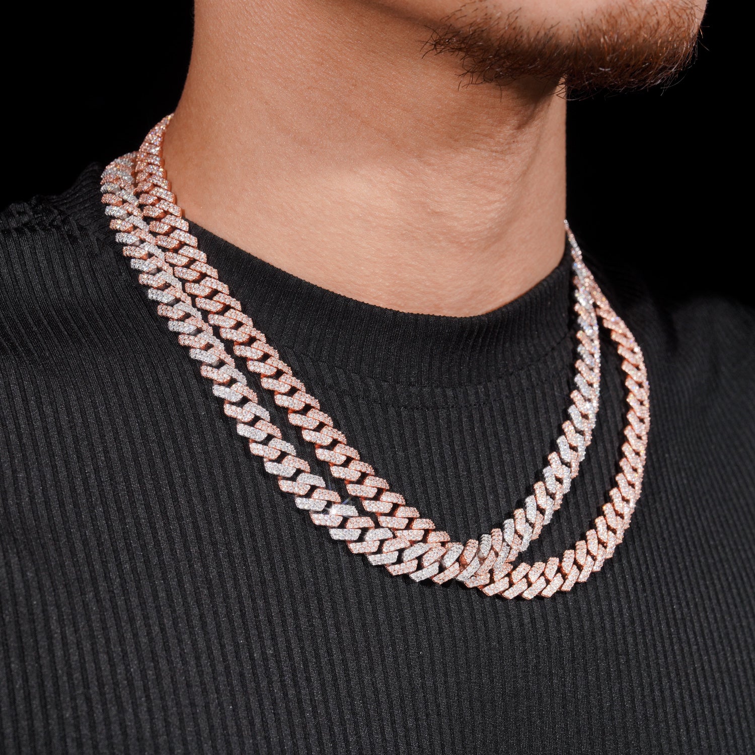 Hip Hop Iced Out 10MM Long Curve Lock Two Rows Moissanite Diamond Cuban Chain Necklace