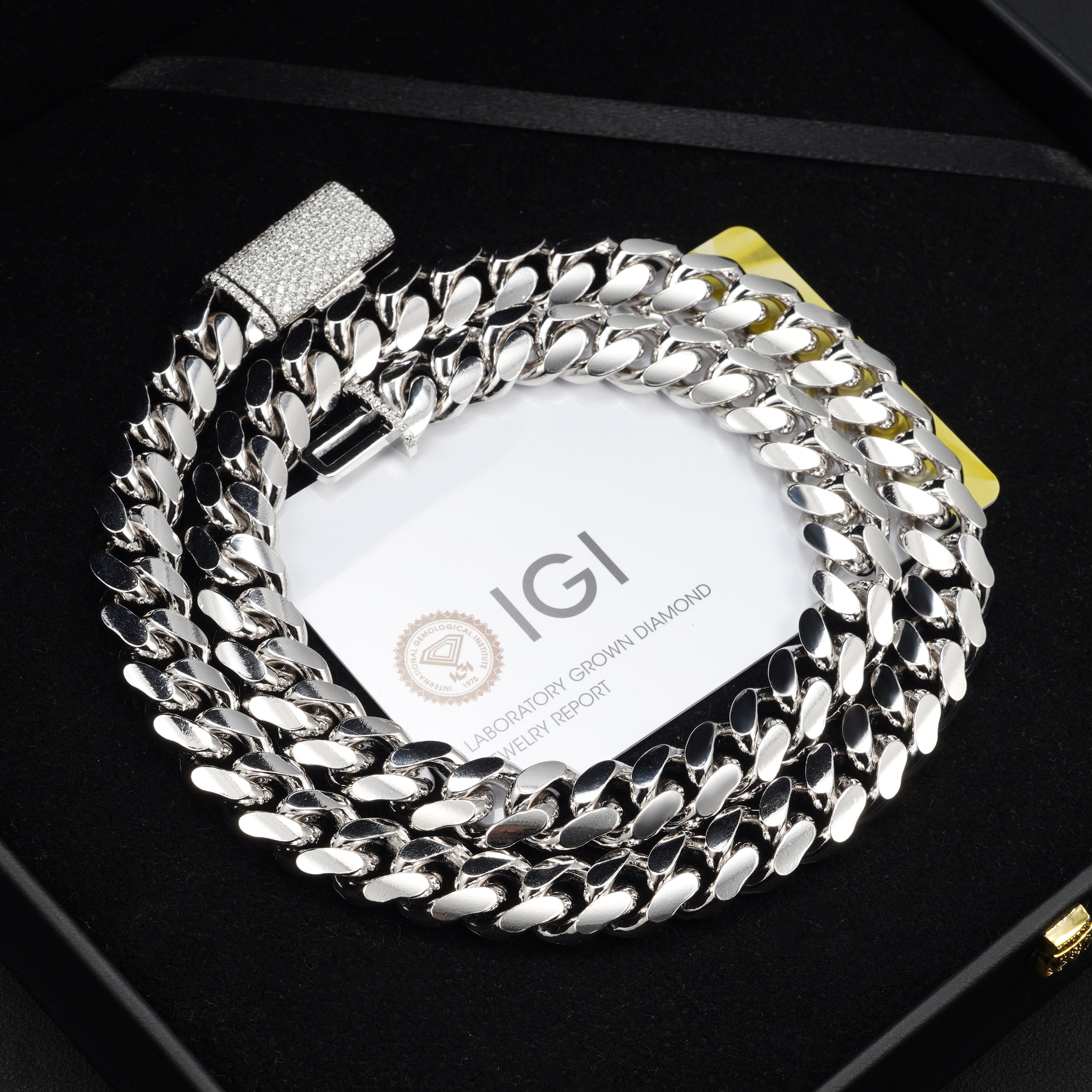 IGI Certificated 925 Silver Miami Cuban Chain With Lab Diamonds Clasp