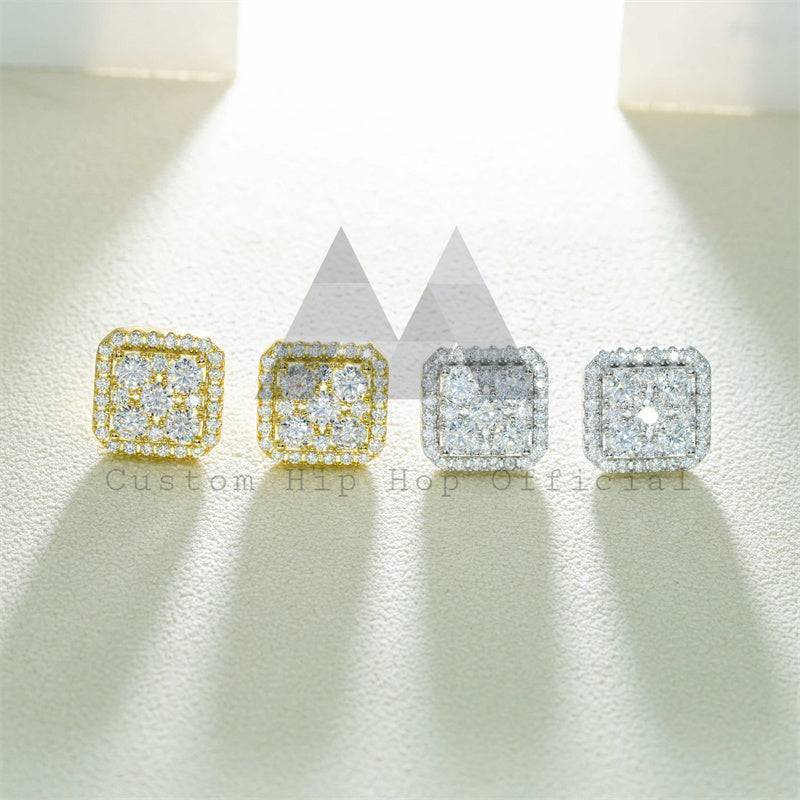 Mix Size Square Stud Earrings Hip Hop Moissanite Diamond Pass Diamond Tester