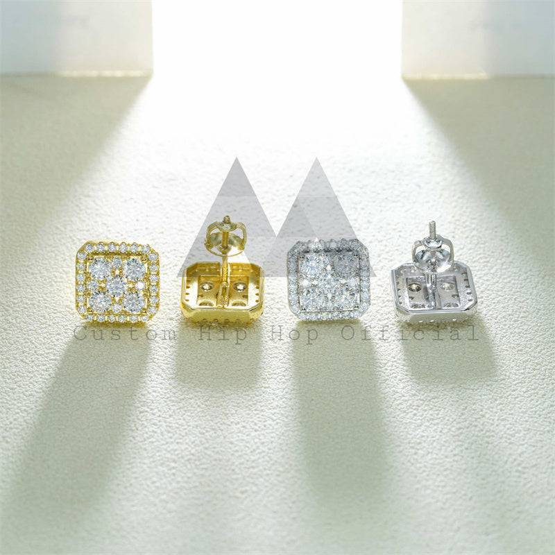 Mix Size Square Stud Earrings Hip Hop Moissanite Diamond Pass Diamond Tester