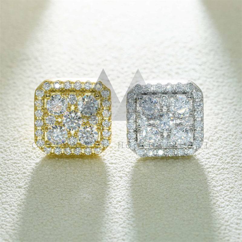 Mix Size Square Stud Earrings Hip Hop Moissanite Diamond Pass Diamond Tester