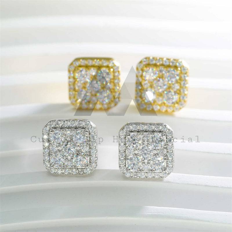 Mix Size Square Stud Earrings Hip Hop Moissanite Diamond Pass Diamond Tester