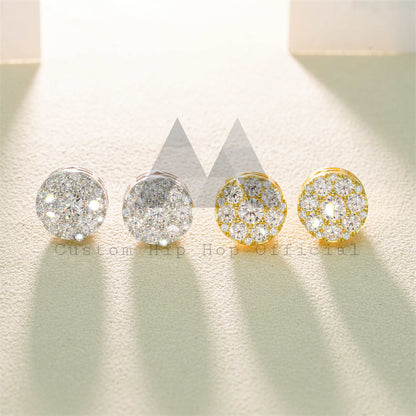 925 Silver Moissanite Classic Men's Earrings with Screw Back in White and Yellow Gold5