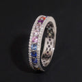 Women Rainbow Moissanite Diamond Eternity Ring 925 Silver