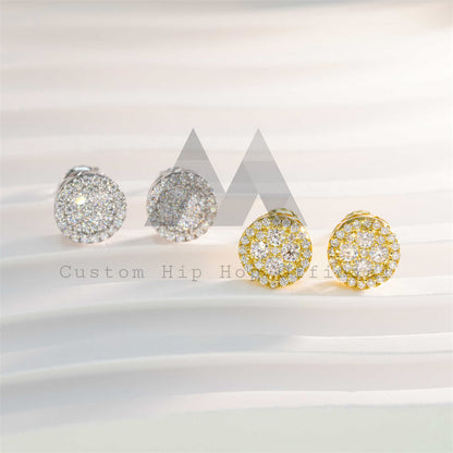 Iced Out Men Fashion Design 925 Silver Screw Back Hip Hop Round Moissanite Earrings