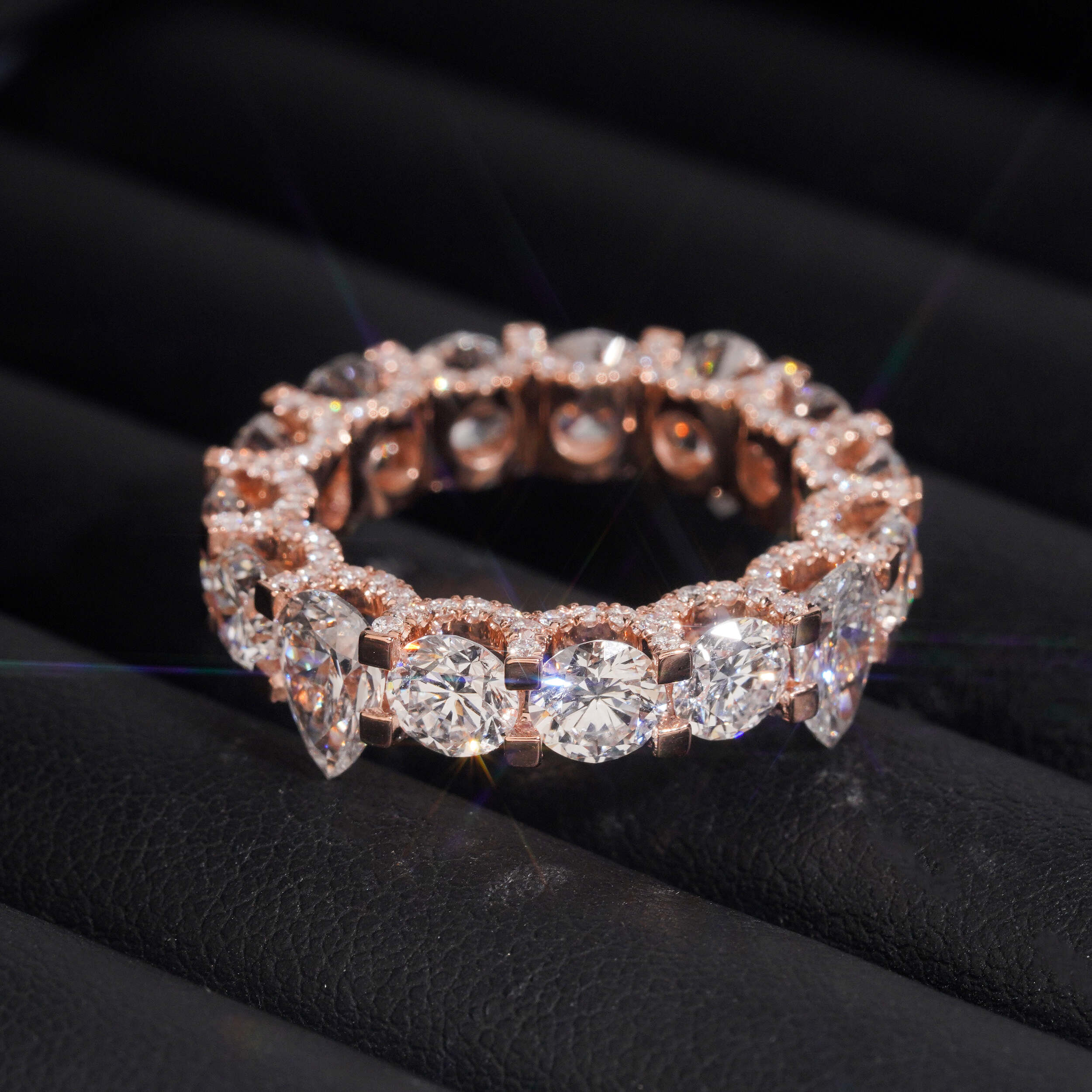 10K Rose Gold VVS Lab Diamond Ring Band Round Mix Pear Cut