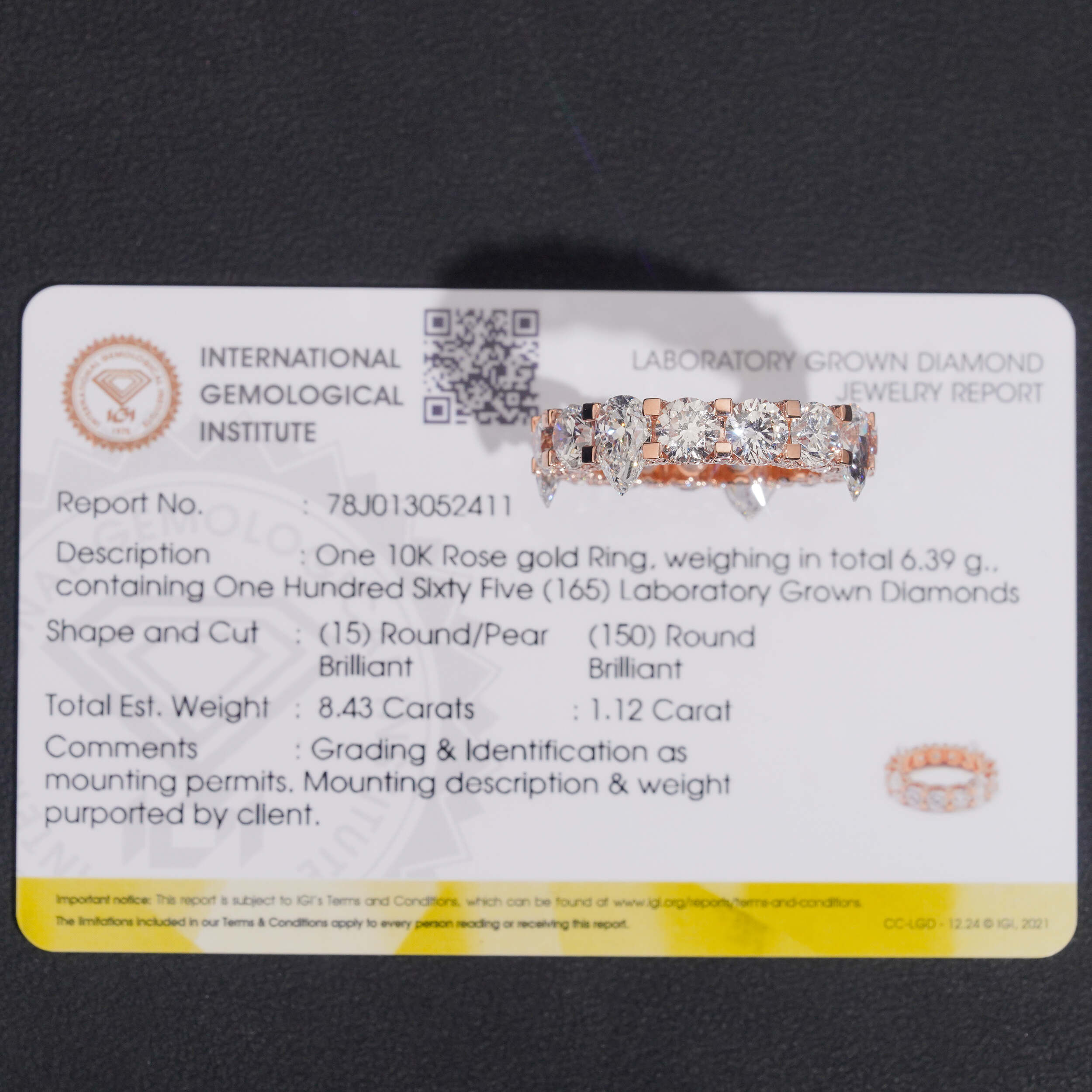 10K Rose Gold VVS Lab Diamond Ring Band Round Mix Pear Cut