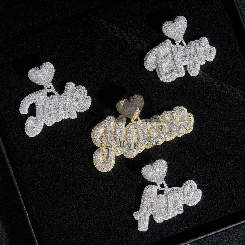 Hip hop jewelry featuring Heart Bail Custom Name Pendant with Moissanite Diamond Iced Out that passes diamond tester2