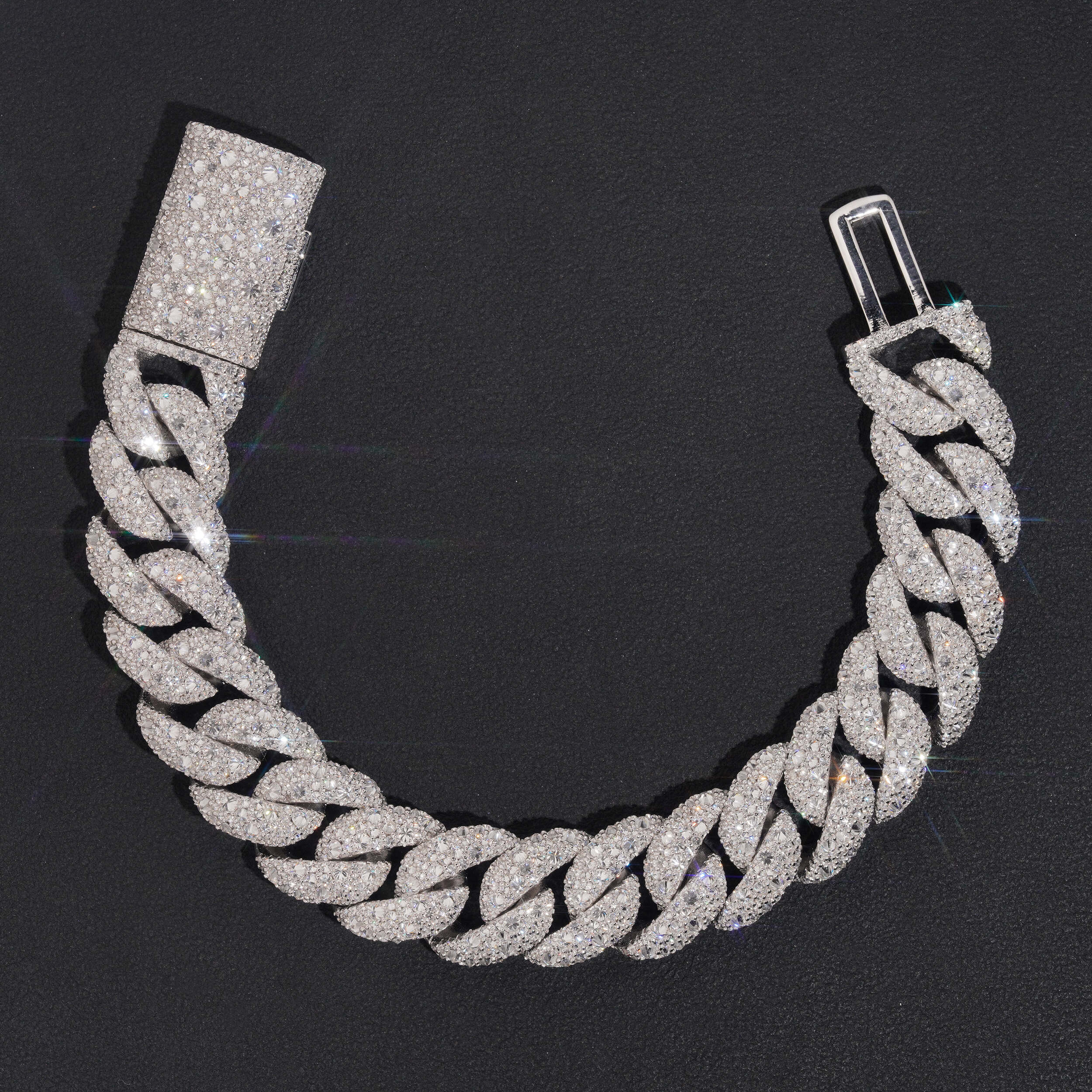 15MM Mosaic Setting Inverted Design Cuban Link Bracelet Solid Silver