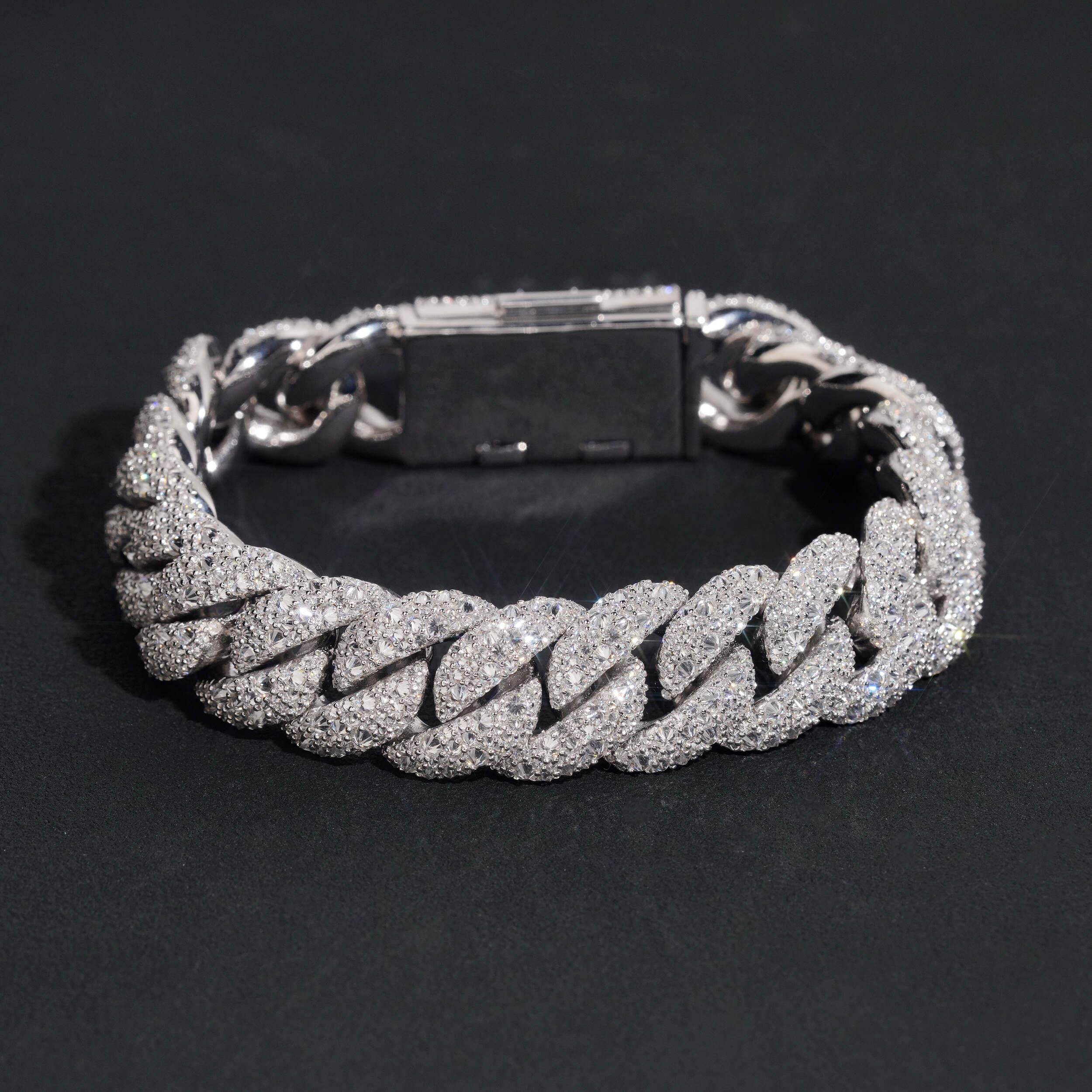 15MM Mosaic Setting Inverted Design Cuban Link Bracelet Solid Silver