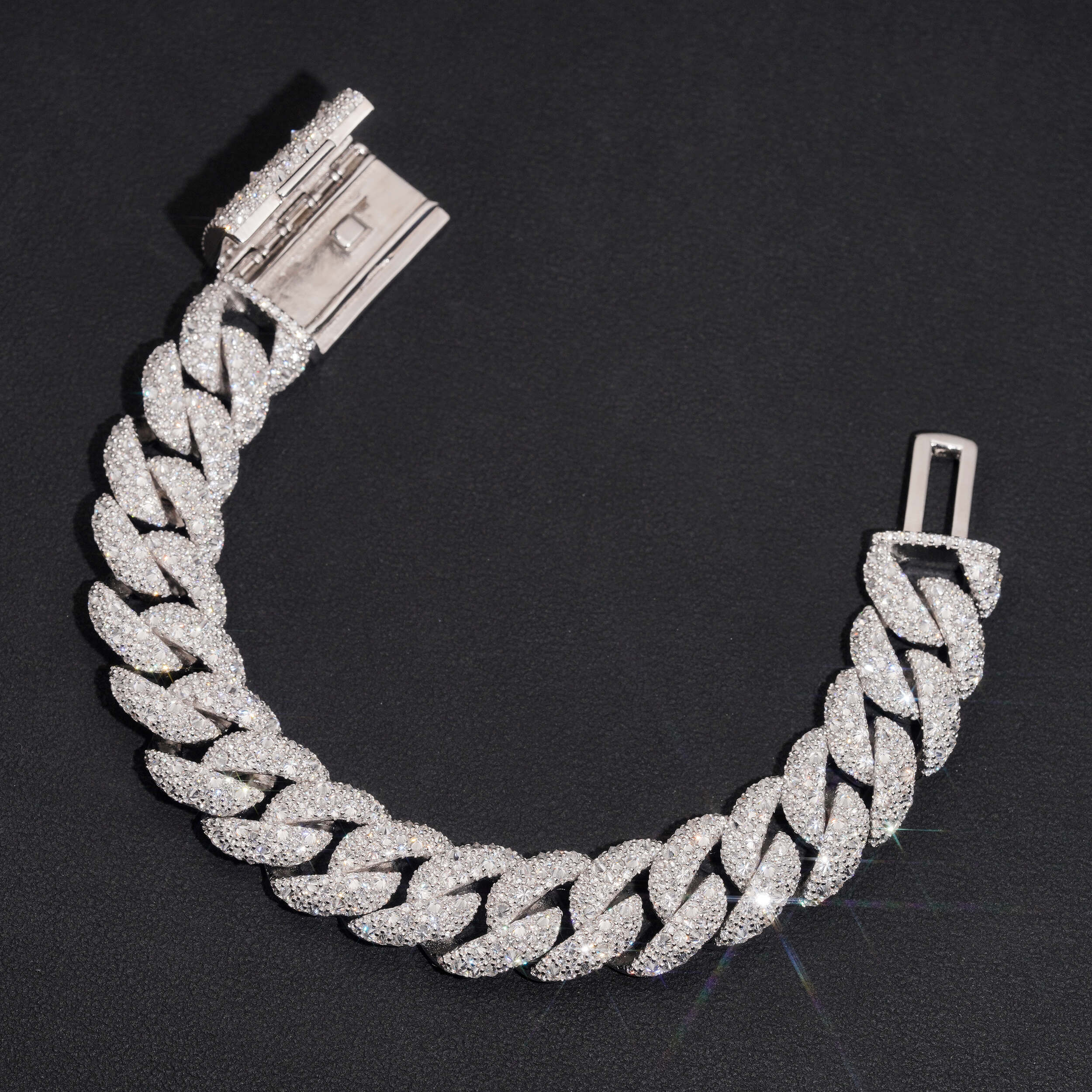 15MM Mosaic Setting Inverted Design Cuban Link Bracelet Solid Silver