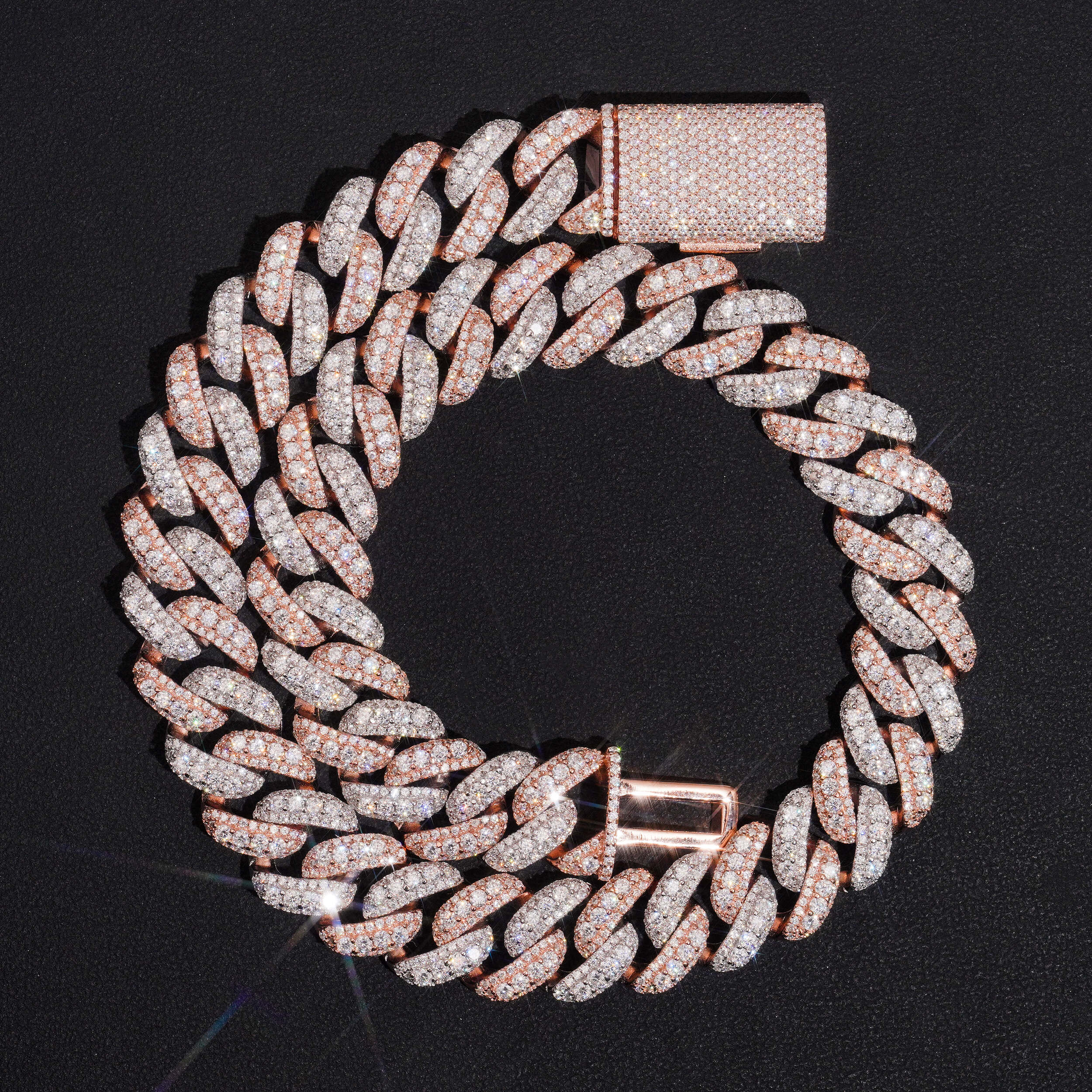 13M Rose Gold Two Raised Stone Cuban Chain Neckalce Moissanite