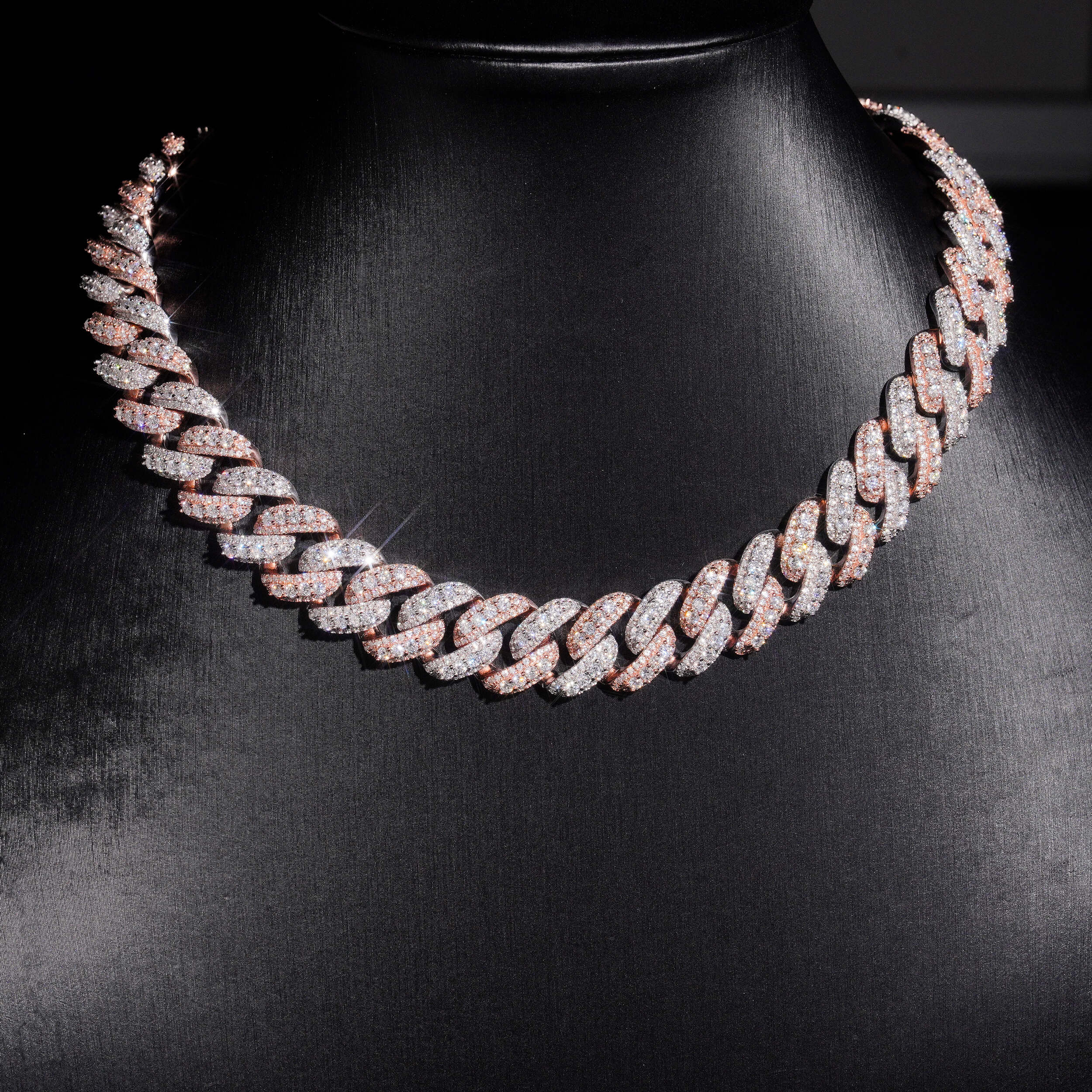 13M Rose Gold Two Raised Stone Cuban Chain Neckalce Moissanite