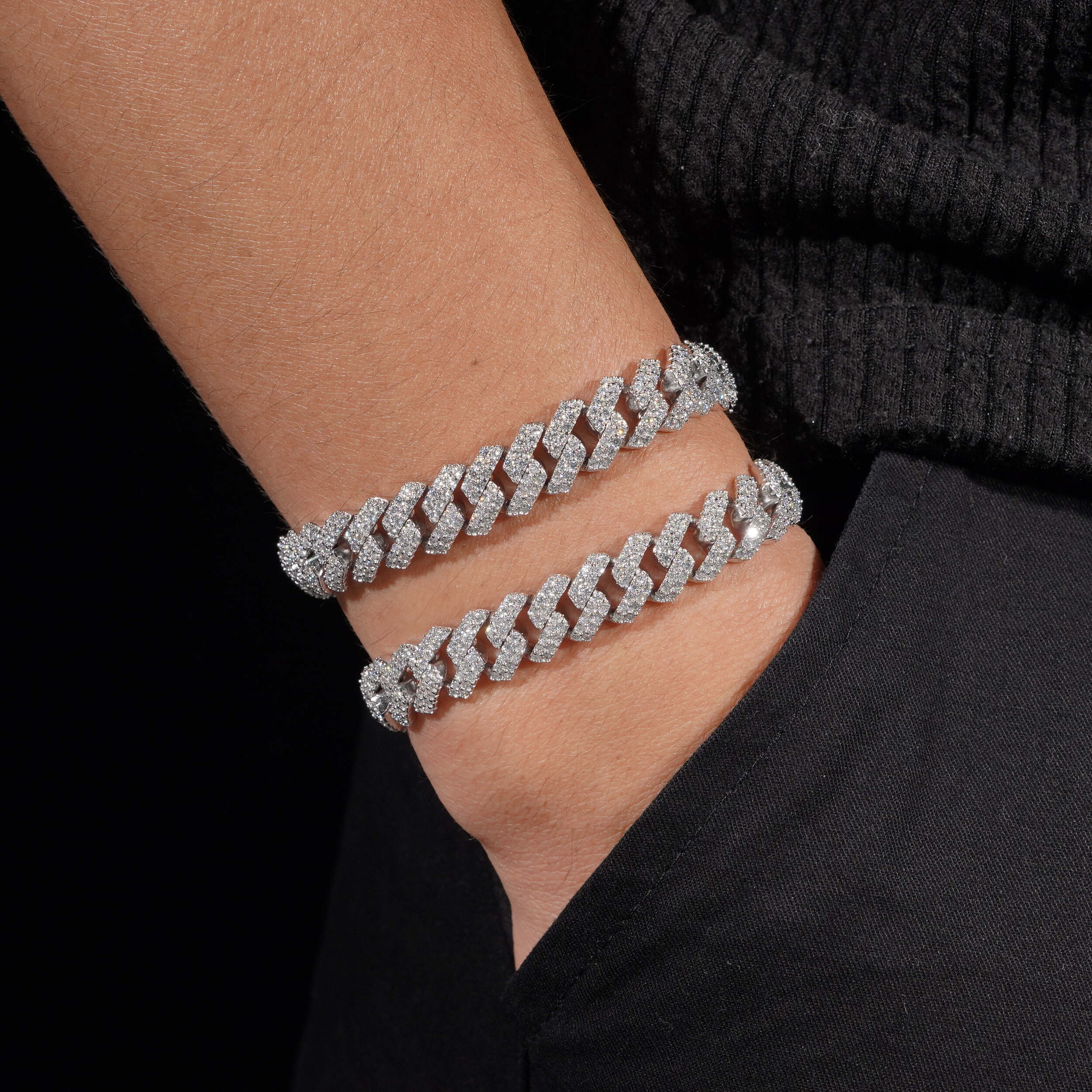 10MM Sterling Silver Lab Grown Diamond Cuban Link Bracelet