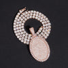 Moissanite Iced Out Oval Shaped Oog Tag Pendant Mosaic Setting Rose Gold