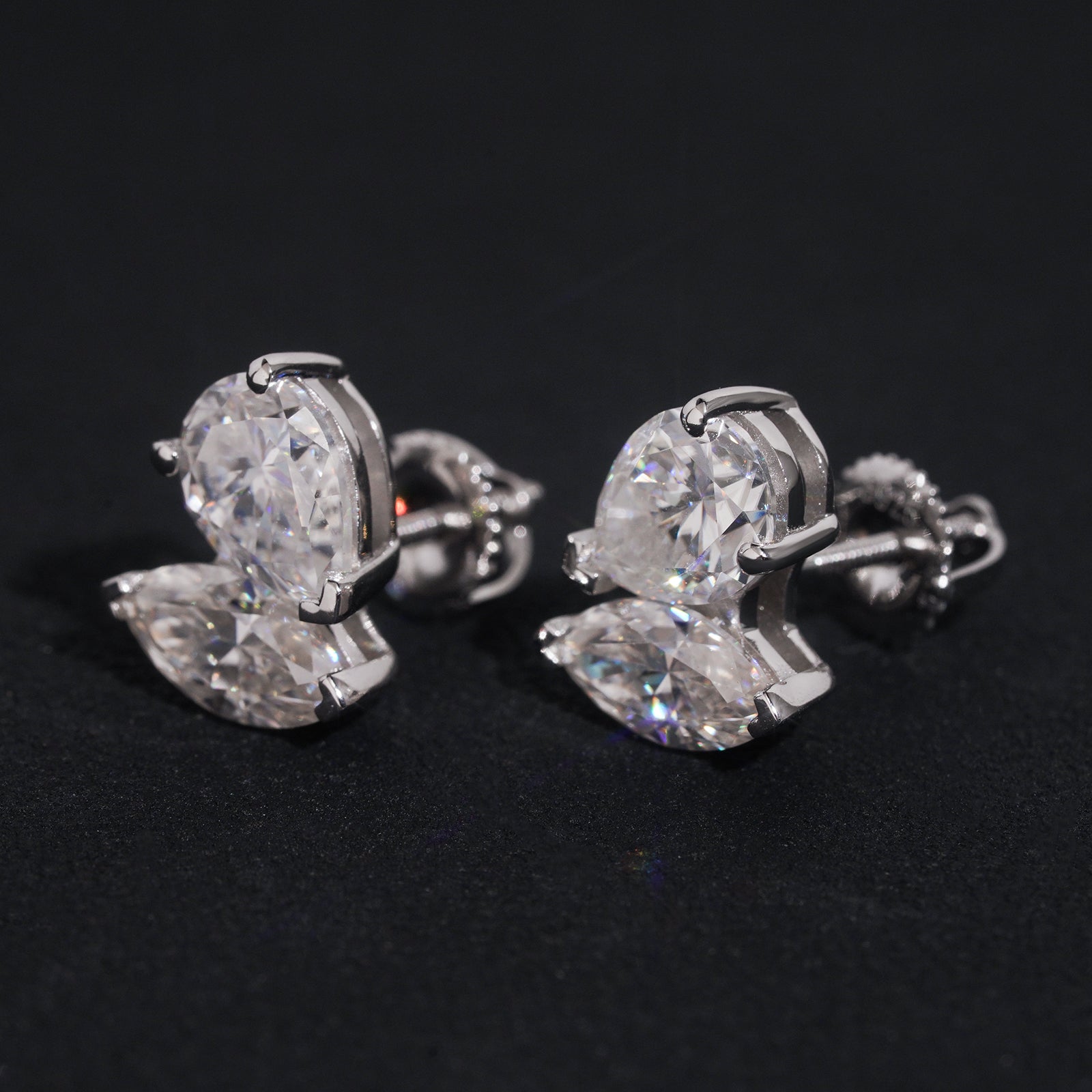Two Stone Stud Earrings Moissanite Diamond For Men