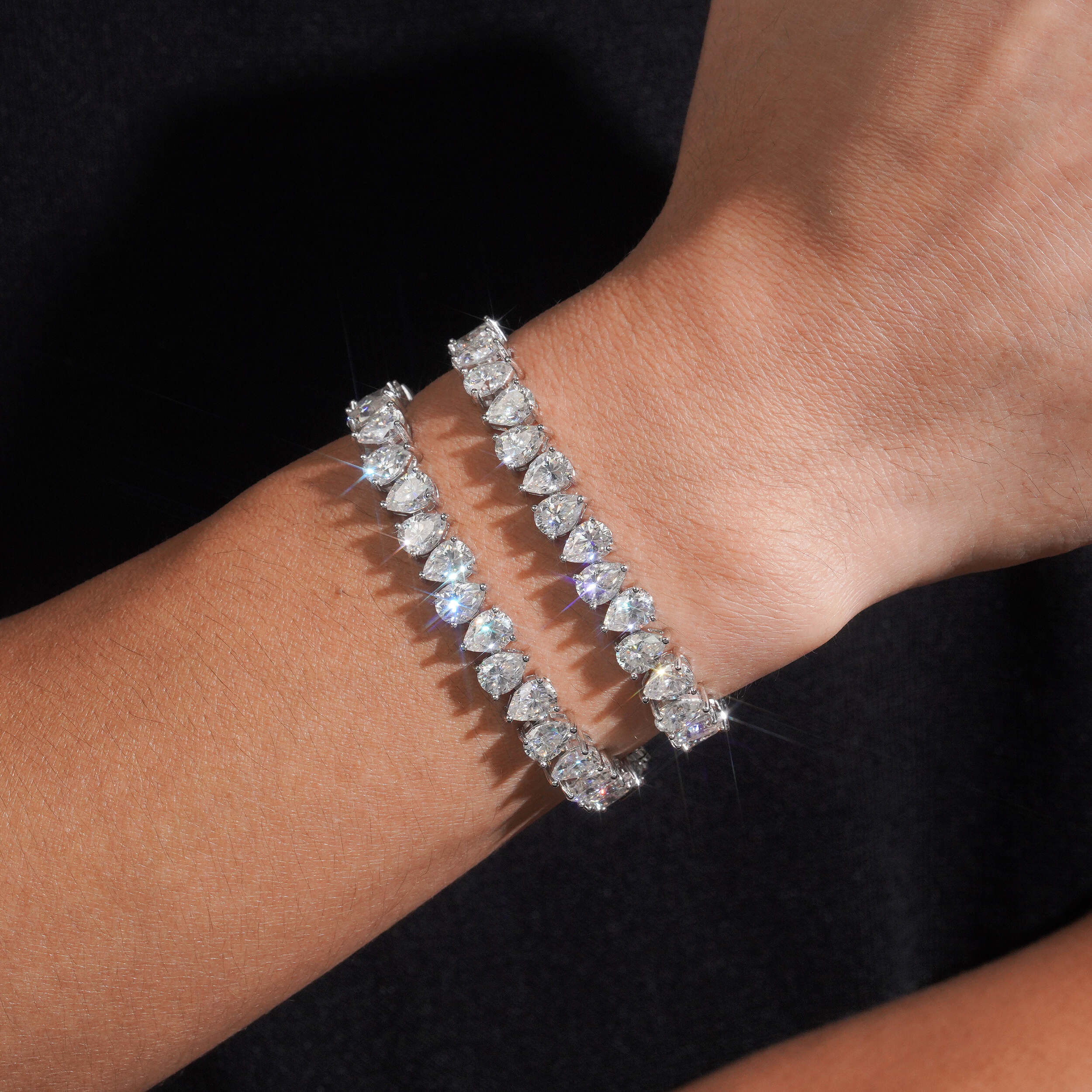 925 Silver 1CT Pear Cut VVS Moissanite Diamond Tennis Bracelet