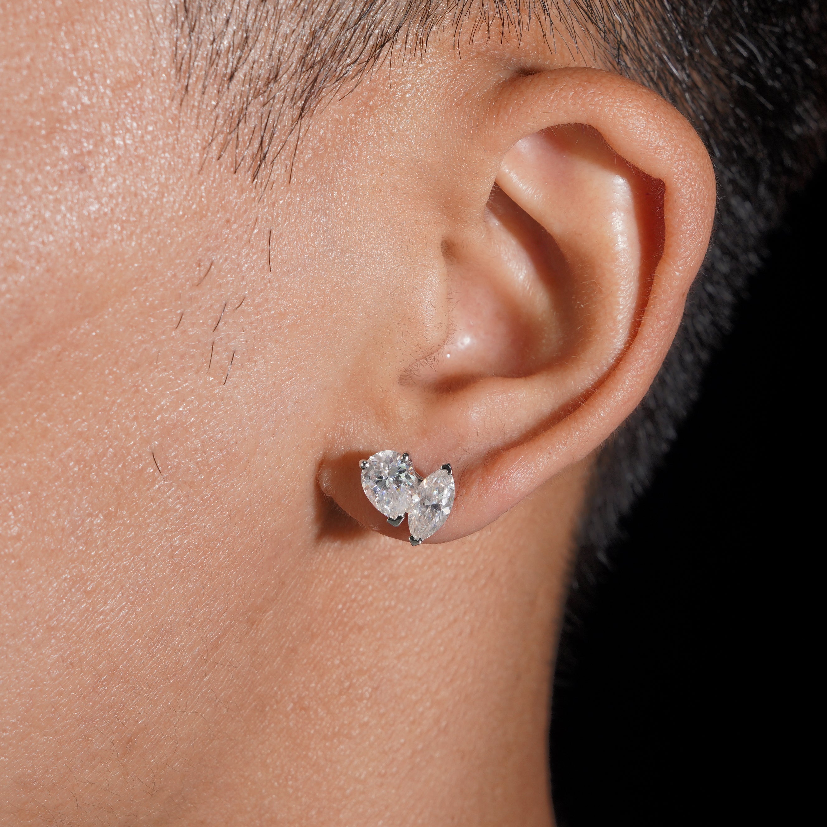 Two Stone Stud Earrings Moissanite Diamond For Men