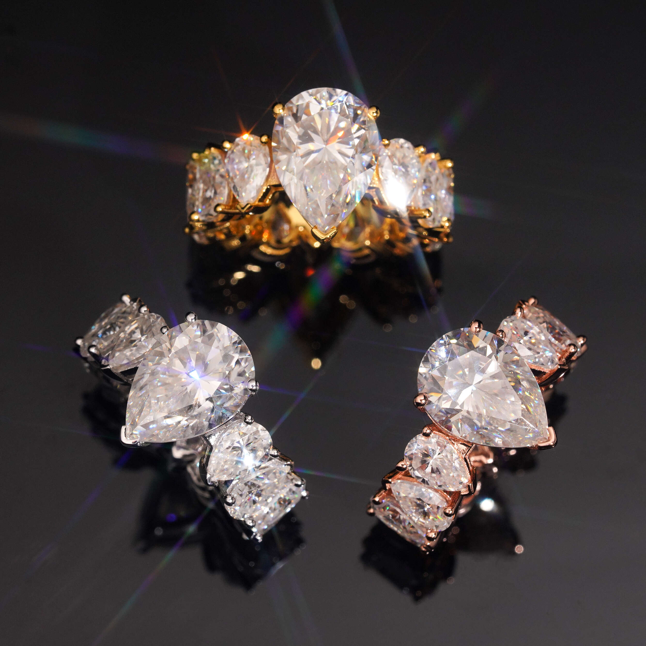 Large Carat Pear Cut Moissanite Diamond Ring