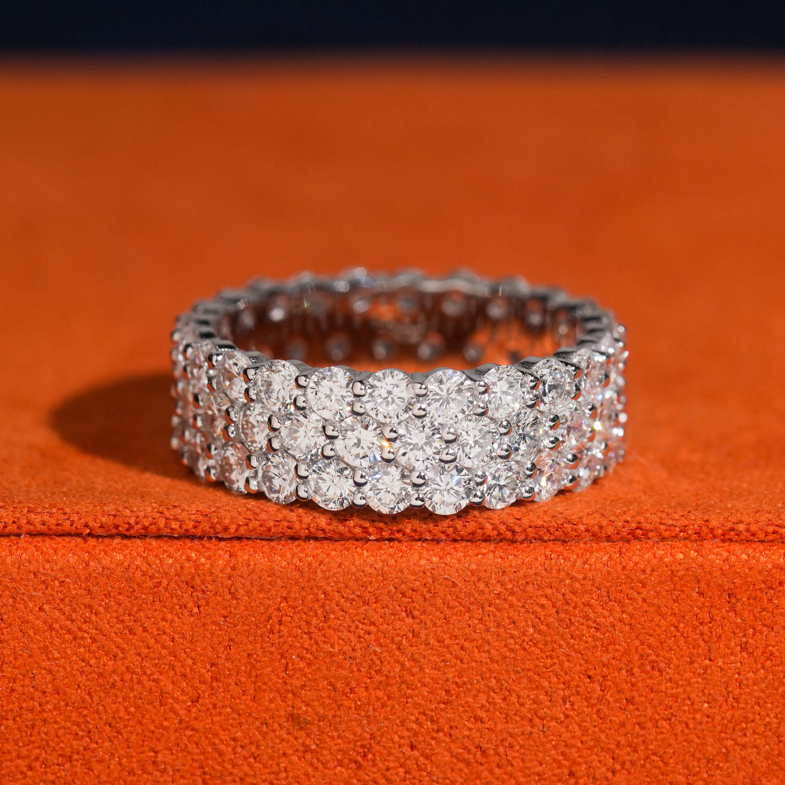 925 Sterling Silver vvs Lab Grown Diamond Eternity Ring Band Three Rows