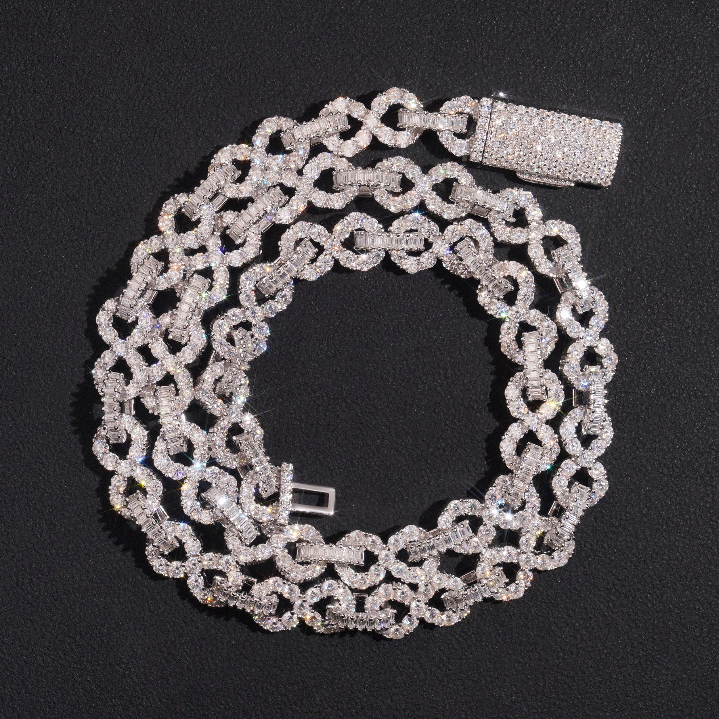 Solid Silver 8MM Moissanite Diamond Infinity Link Chain Necklace