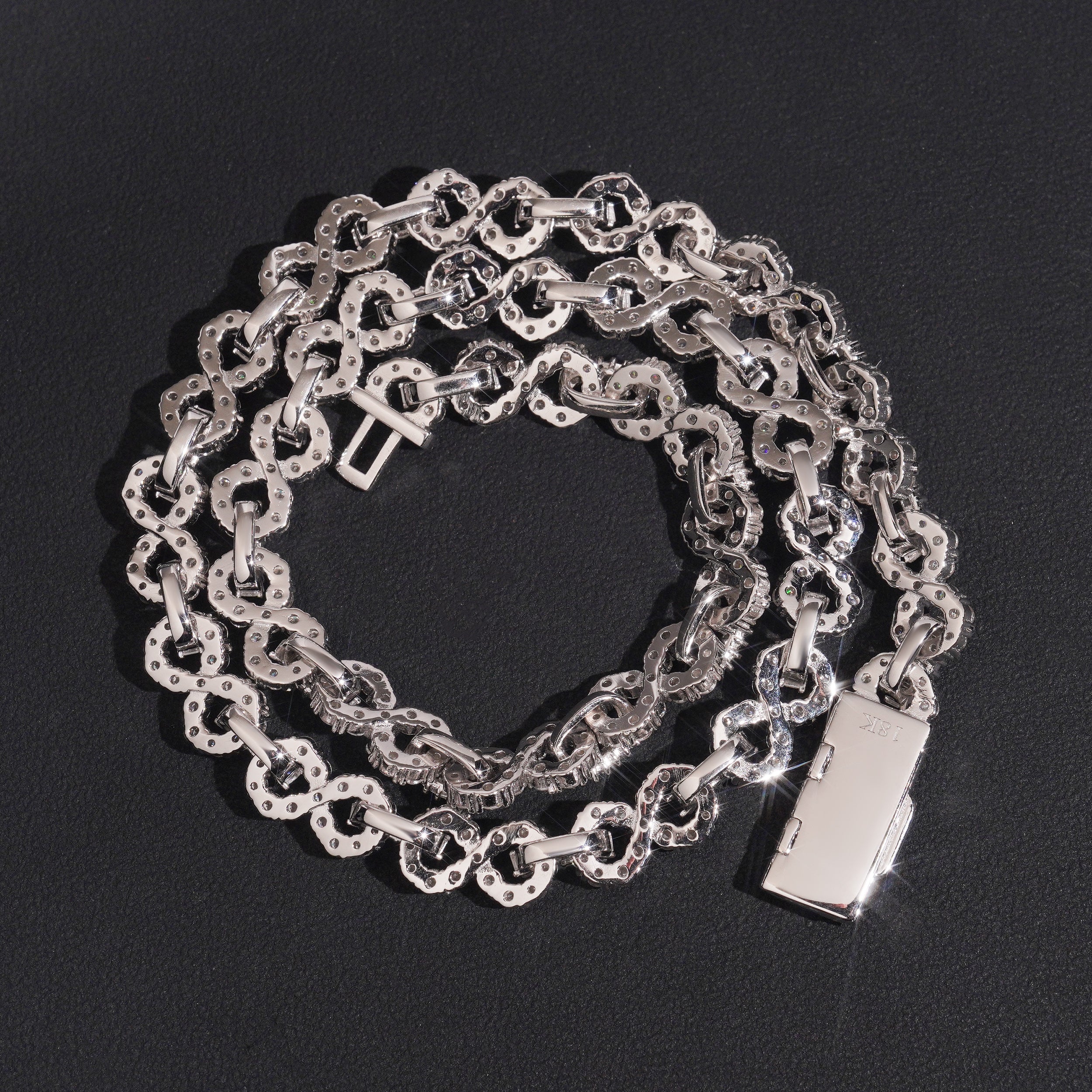 Solid Silver 8MM Moissanite Diamond Infinity Link Chain Necklace