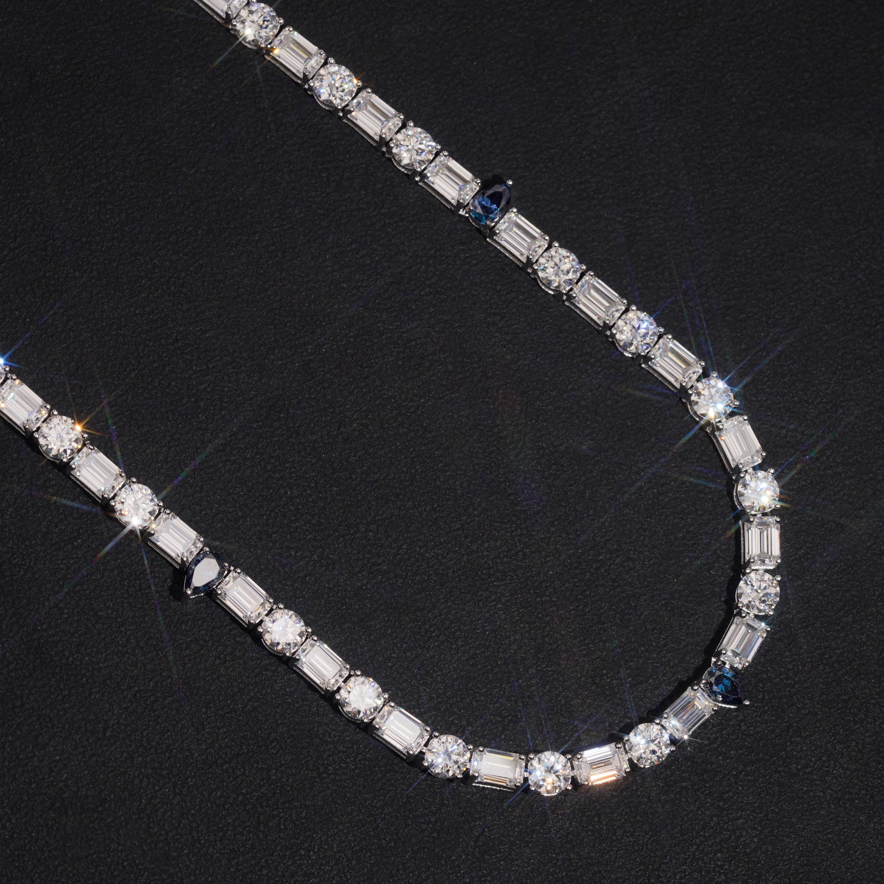 5MM Round Mix Emerald Moissanite Diamond Tennis Chain Necklace