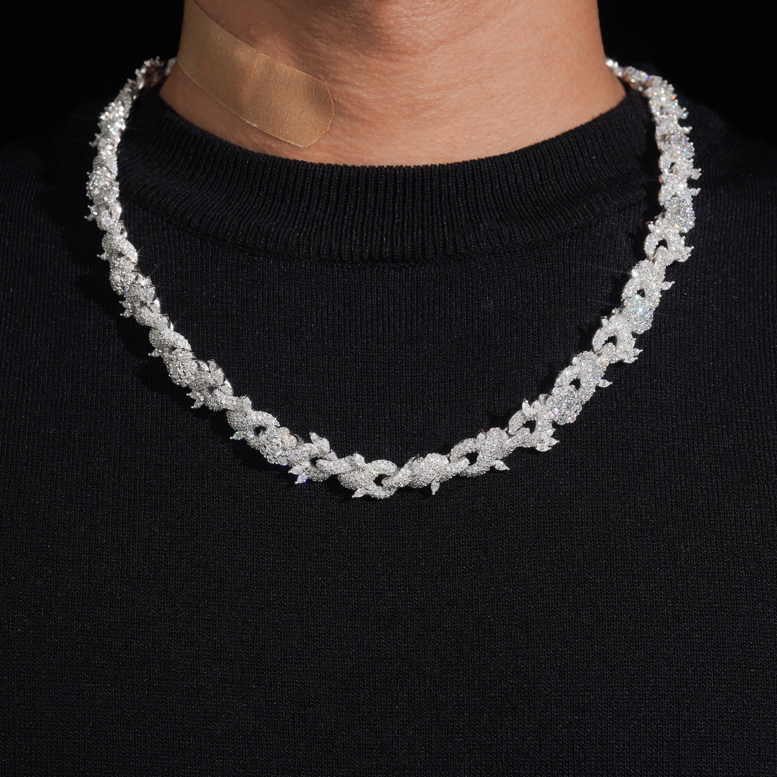 VVS Moissanite Diamond Iced Out 12MM Flower Link Infinity Chain Necklace