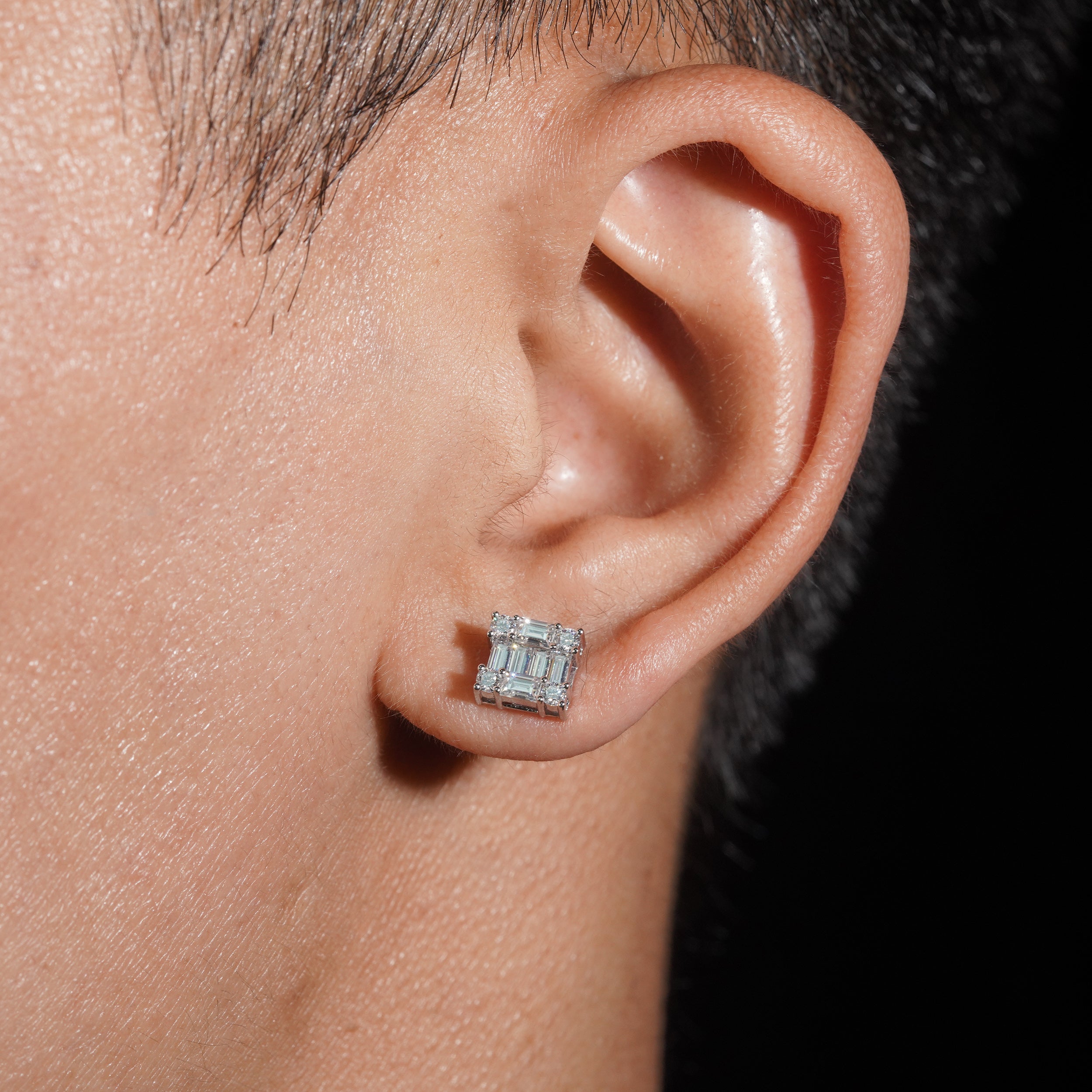 10K White Gold VVS Lab Grown Diamond Stud Earrings For Men