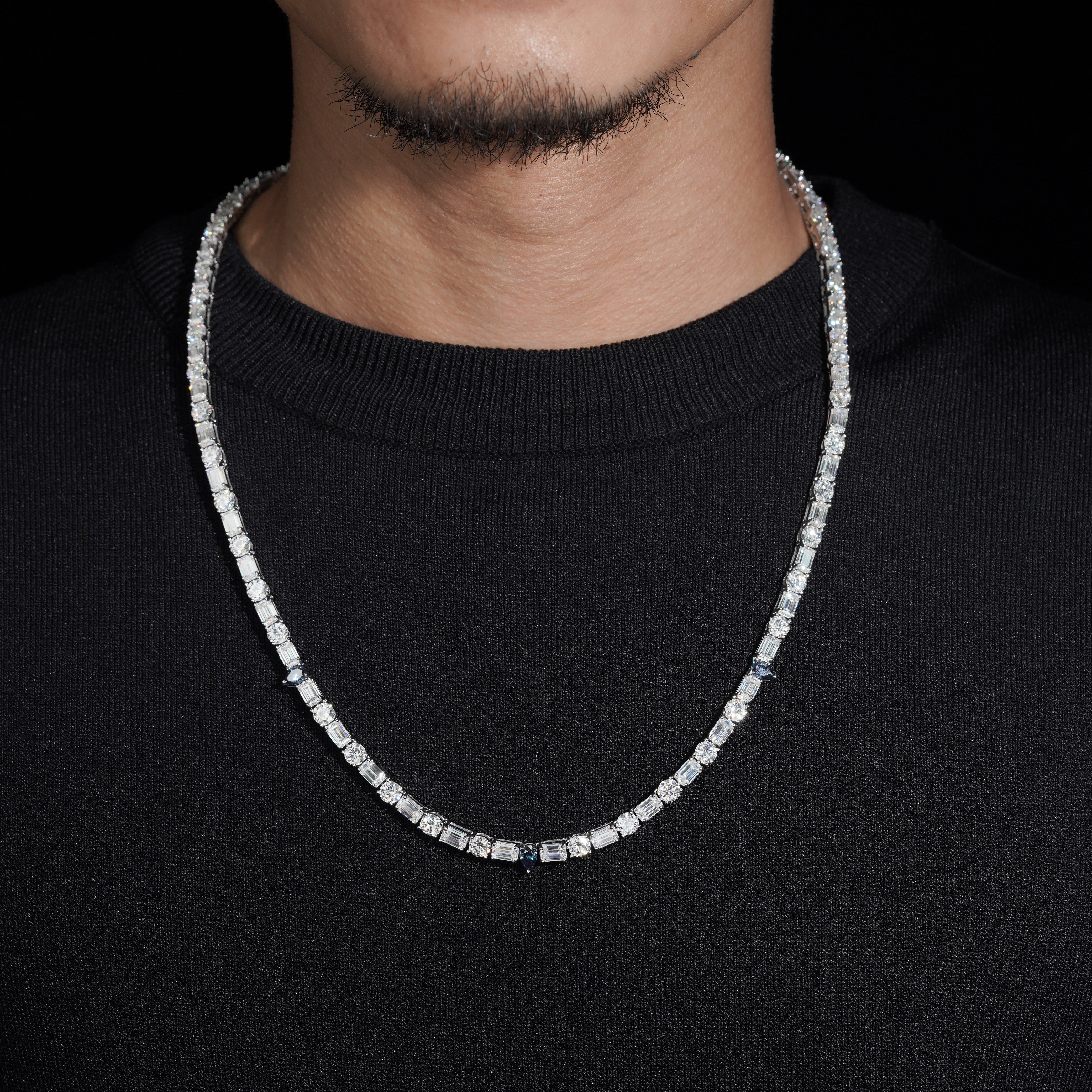5MM Round Mix Emerald Moissanite Diamond Tennis Chain Necklace