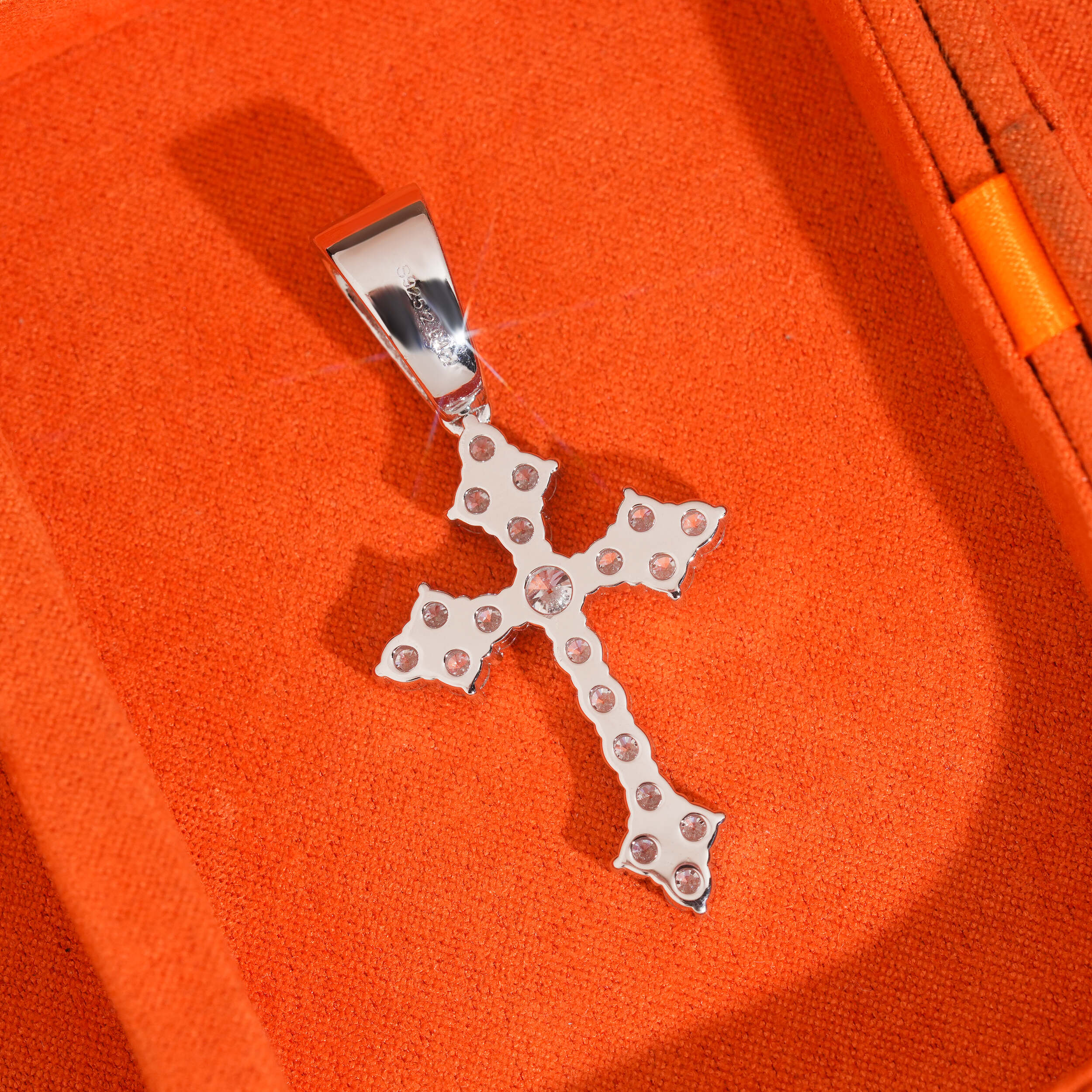 925 Sterling Silver Lab Grown Diamond Flower Cross Pendant Charm