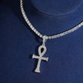 925 Sterling Silver Lab Grown Diamond Ankh Cross Pendant Charm