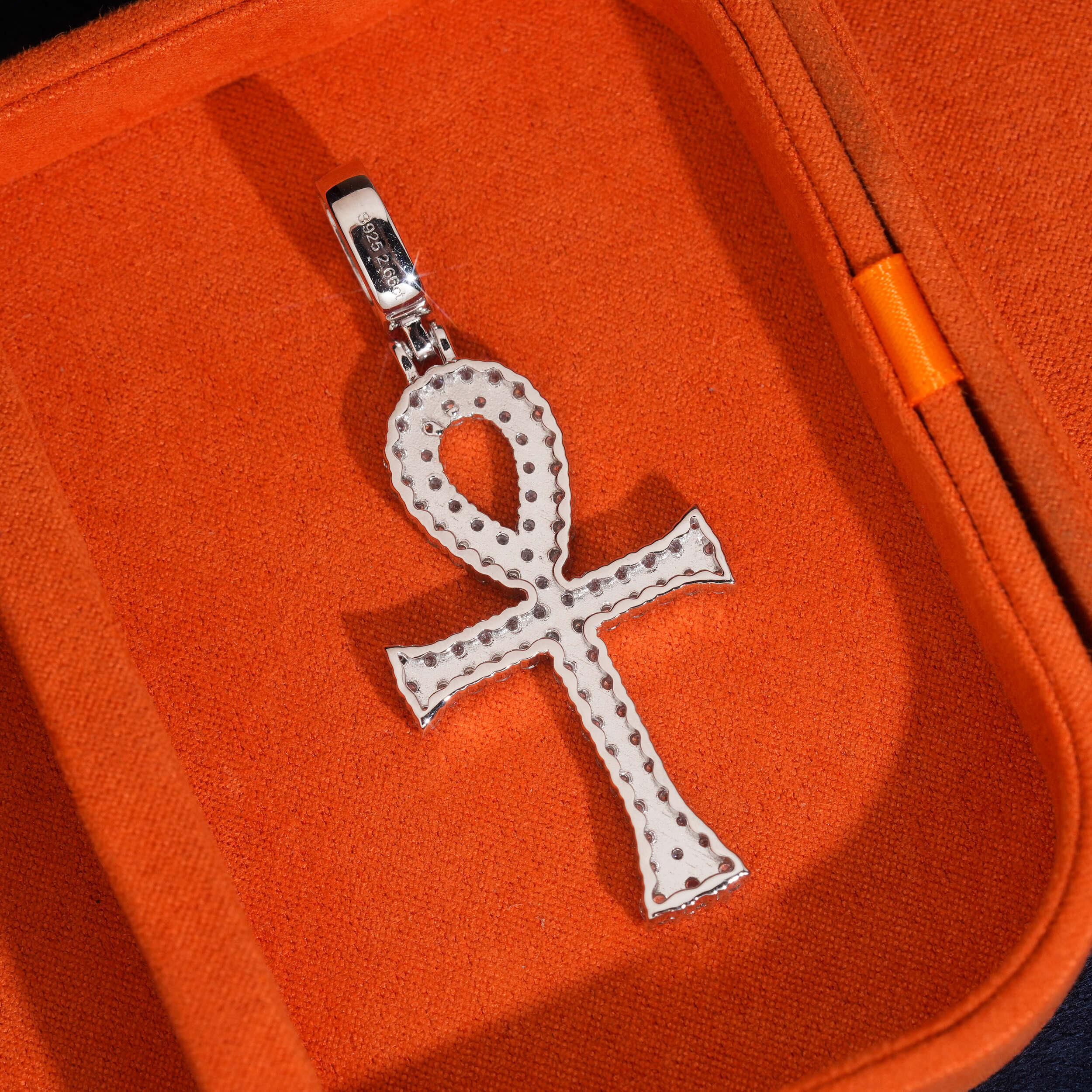 925 Sterling Silver Lab Grown Diamond Ankh Cross Pendant Charm