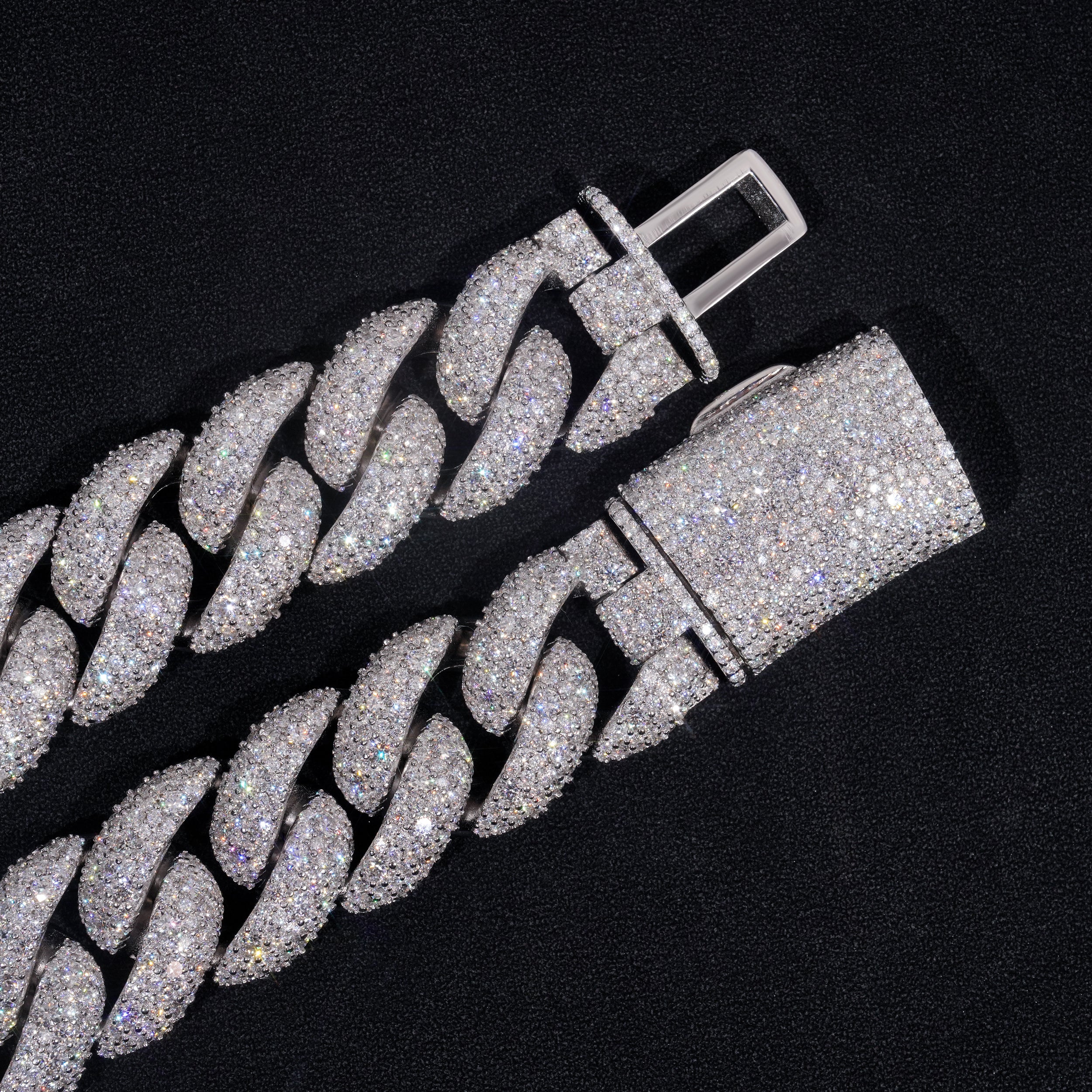 925 Sterling Silver 23MM Mosaic Cuban Chain Necklace VVS Moissanite Diamond Hip Hop Jewelry