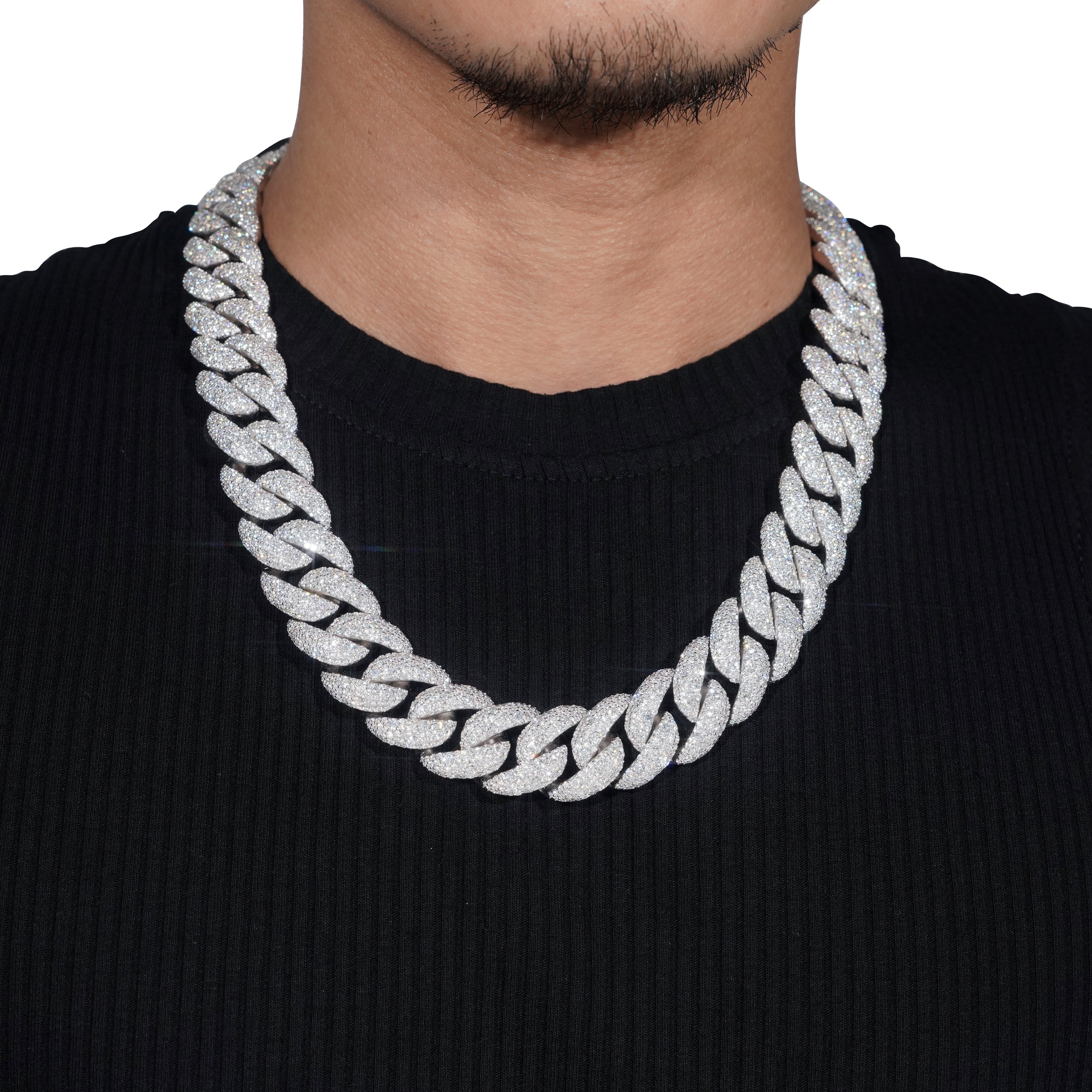 925 Sterling Silver Fully Iced New Arrival 23MM Mosaic Setting Cuban Link Chain Necklace