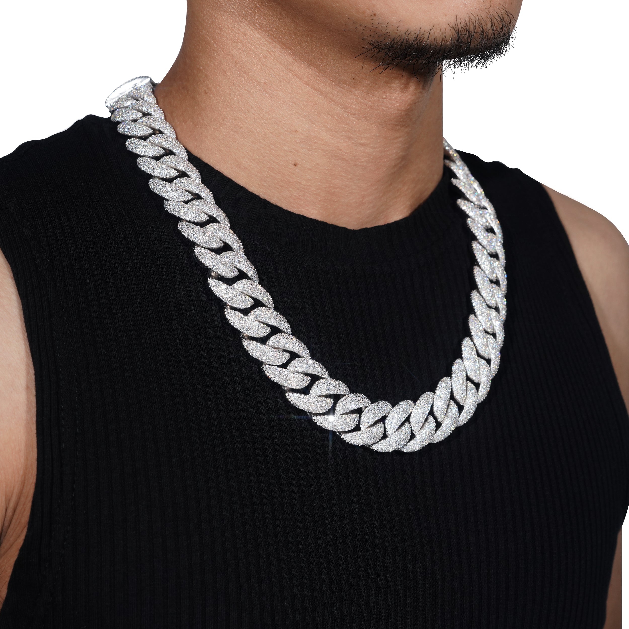 925 Sterling Silver Fully Iced New Arrival 23MM Mosaic Setting Cuban Link Chain Necklace