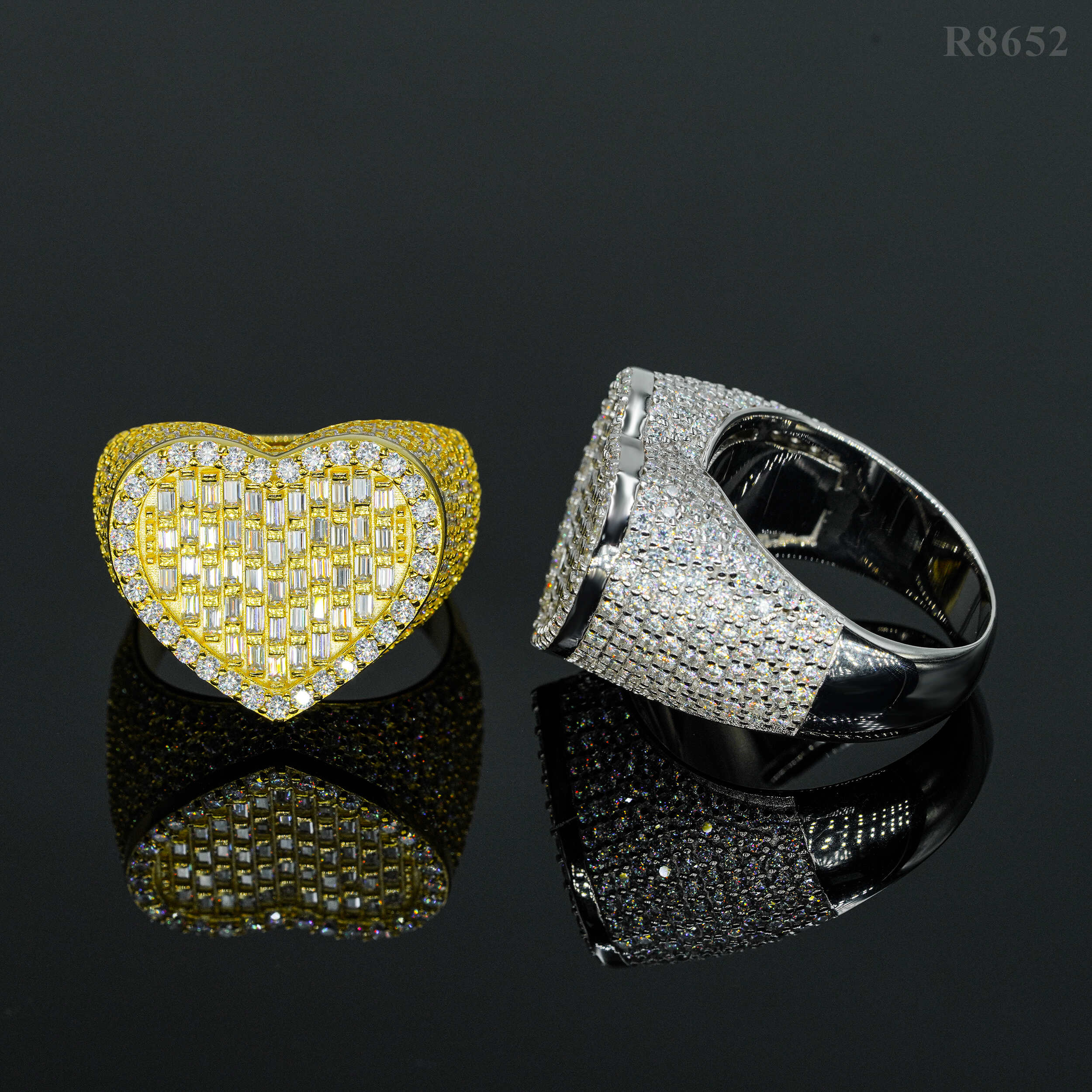 Baguette Cut Moissanite Diamond Heart Shape Men Ring Hip Hop