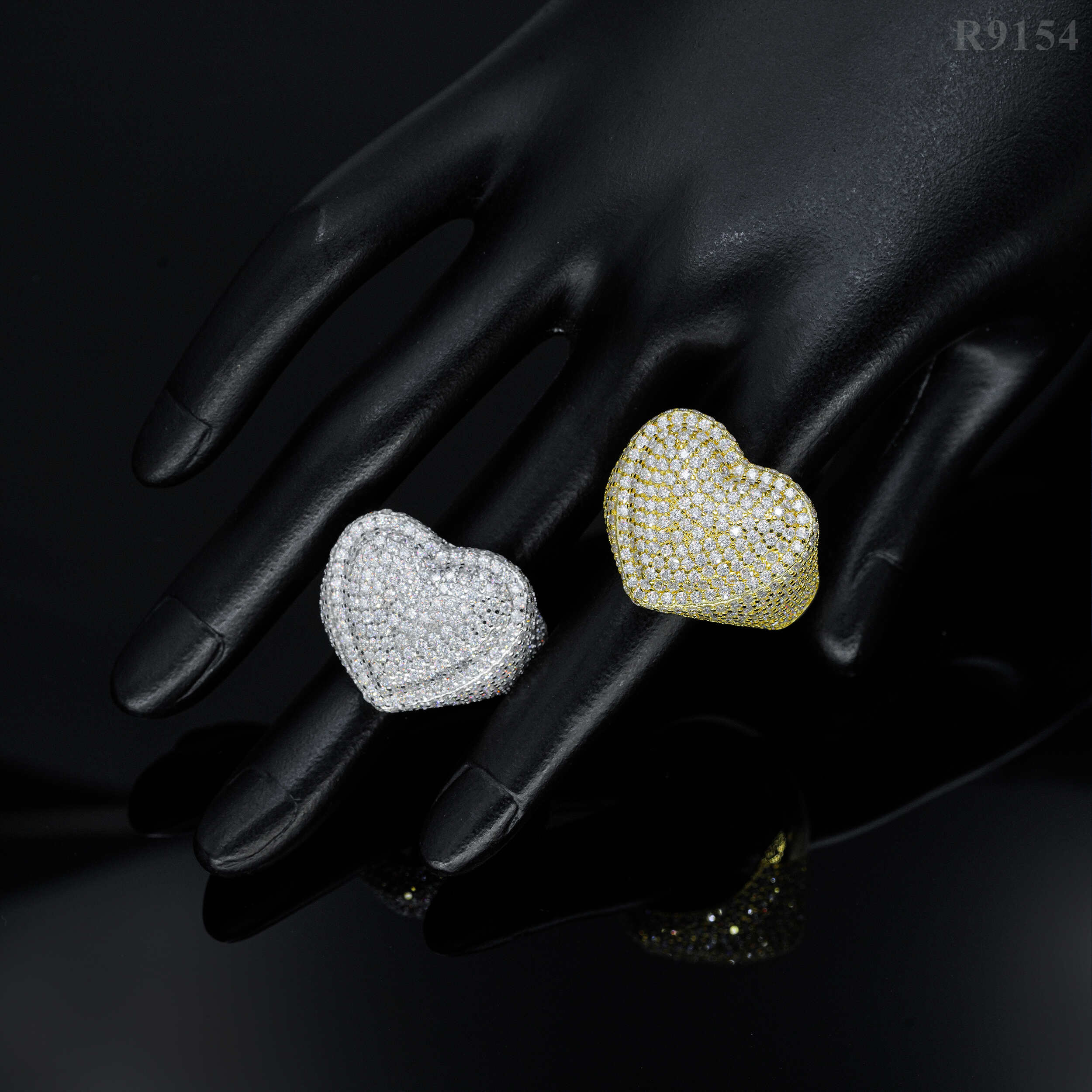 Men's Iced Out Heart-Shaped Ring VVS Moissanite 925 Silver Hip Hop Jewelry