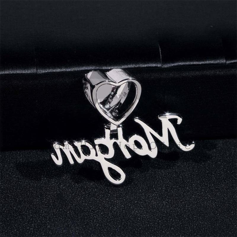 2" Width 925 Sterling Silver Moissanite Diamond Name Pendant Pass Tester