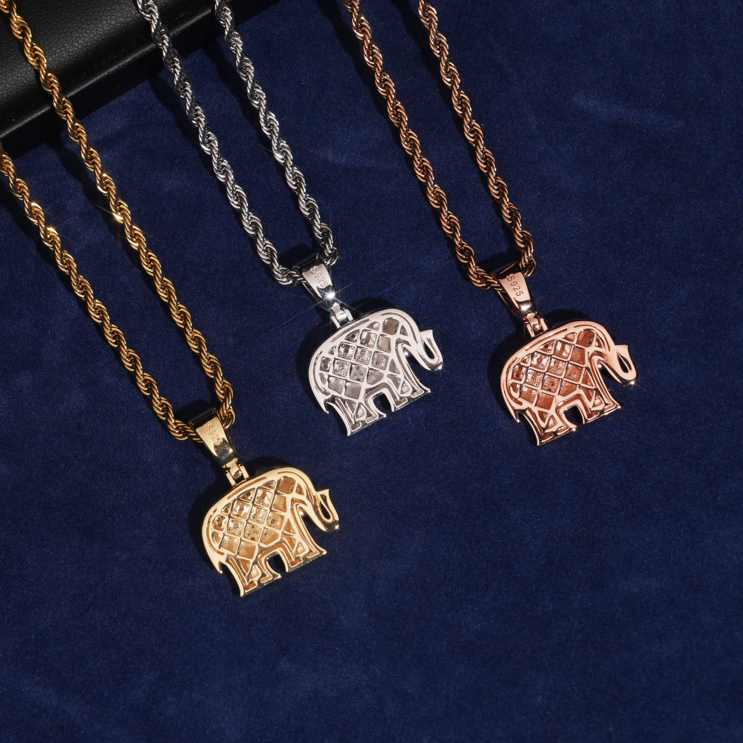 Mini Size Moissanite Diamond 925 Silver Elephant Pendant